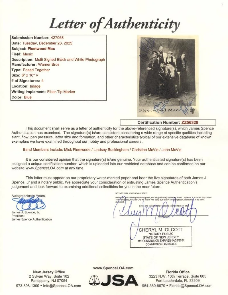 Lindsey Buckingham, Mick Fleetwood, Christine McVie, John McVie — Fleetwood Mac Signed Autograph 8x10 Photo - Mick John Christine McVie + JSA COA, image 2
