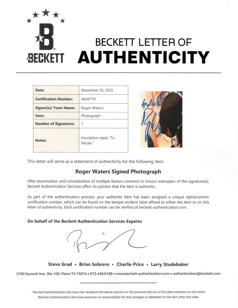 Roger Waters — Roger Waters Pink Floyd Signed Autograph 8x10 Photo - The Wall w/ Beckett COA, изображение 2