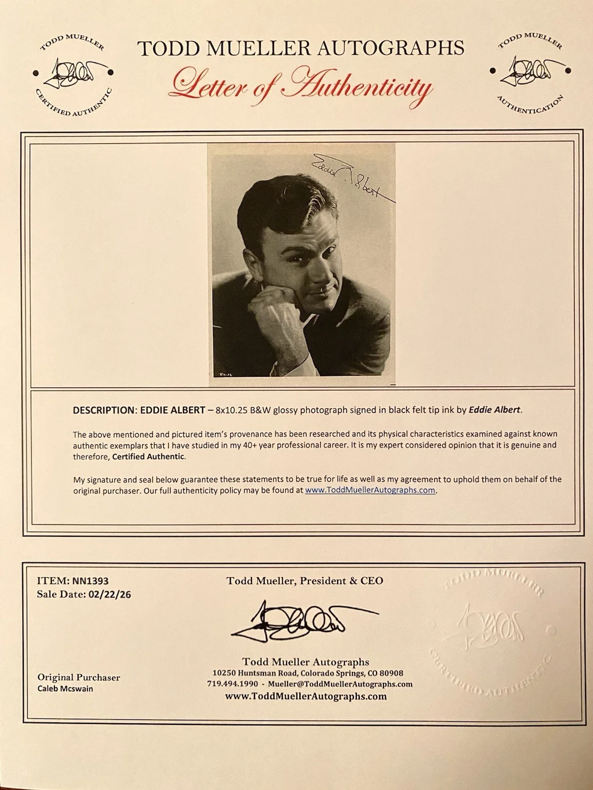 Eddie Albert — Eddie Albert Signed Autographed Photo w/ COA The Fuller Brush Girl Roman Holiday, изображение 4