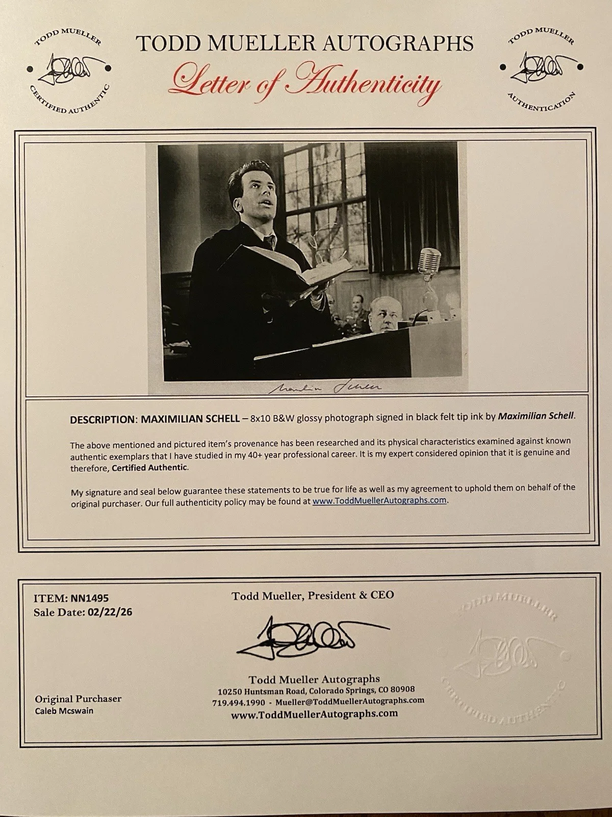Maximilian Schell — Maximilian Schell Signed Autographed Photo With COA Judgment At Nuremberg, image 4