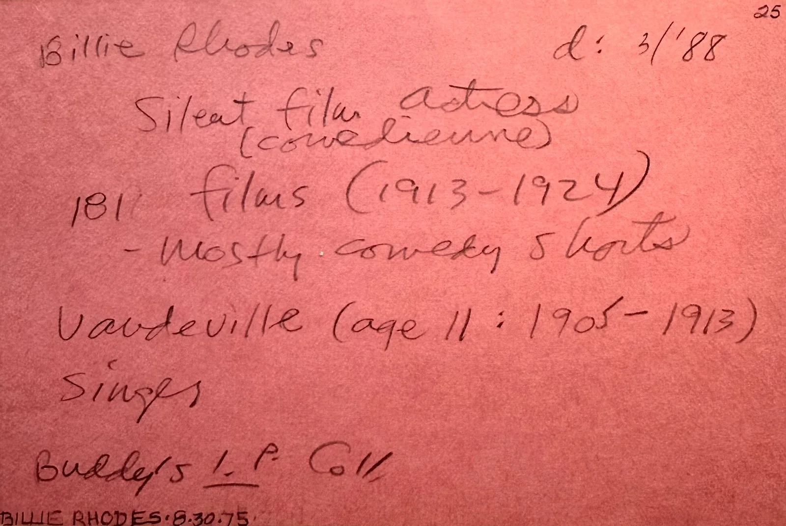 Billie Rhodes — BILLIE RHODES Autographed Signed 4x6 INDEX CARD Silent Films The Star Reporter, изображение 4