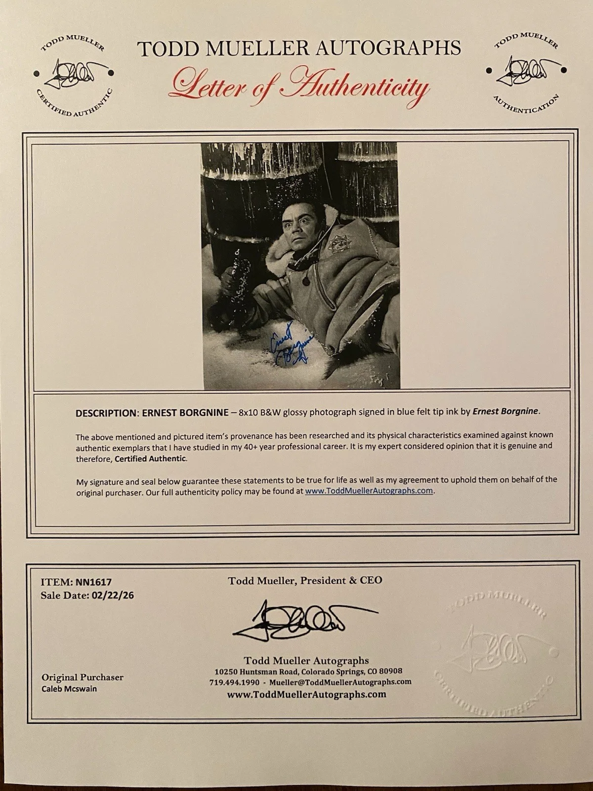 Ernest Borgnine — Ernest Borgnine Signed Autographed 8x10 Photo With COA Ice Station Zebra, изображение 5