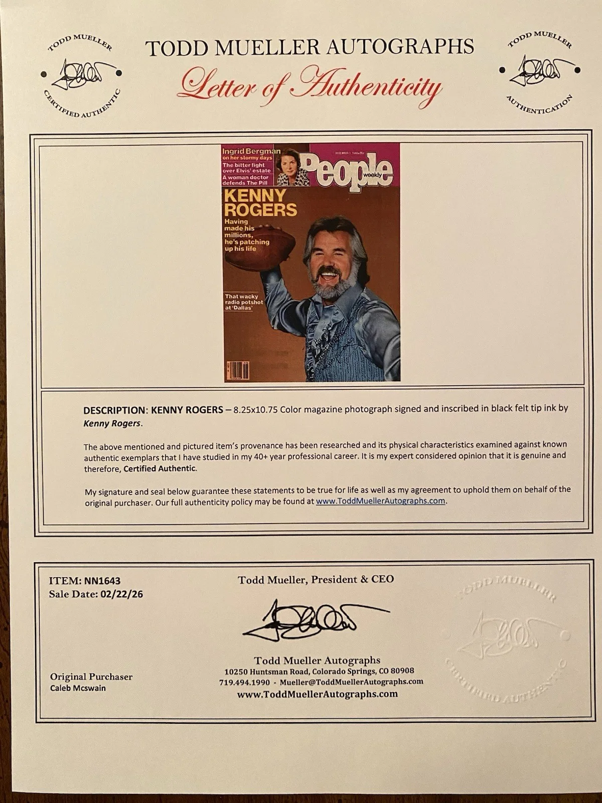 Kenny Rogers Signed Autographed People Magazine With COA Football The Gambler, изображение 4