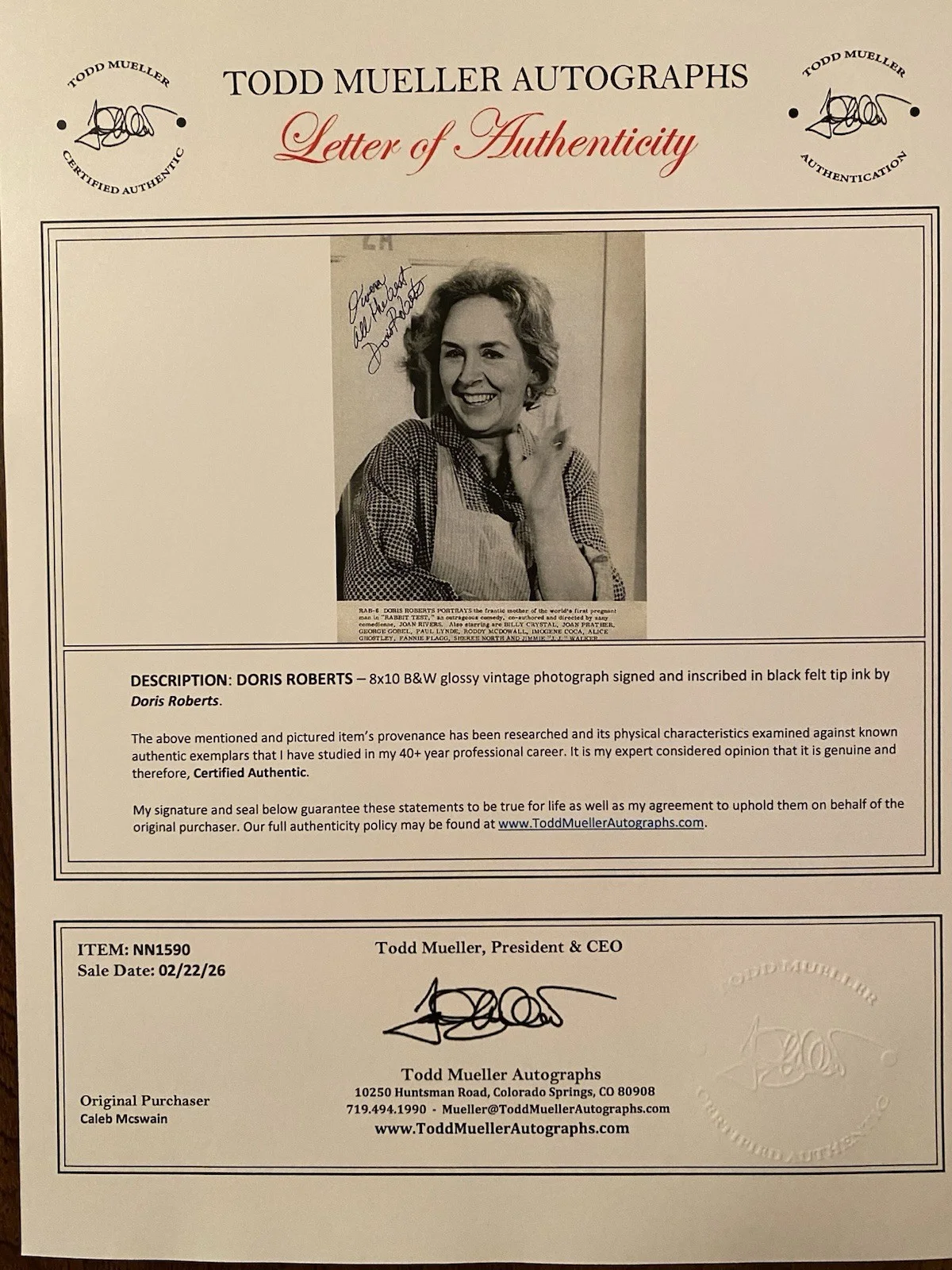 Doris Roberts — Doris Roberts Signed Autographed Photo With COA Rabbit Test Everybody Loves Raym, image 4