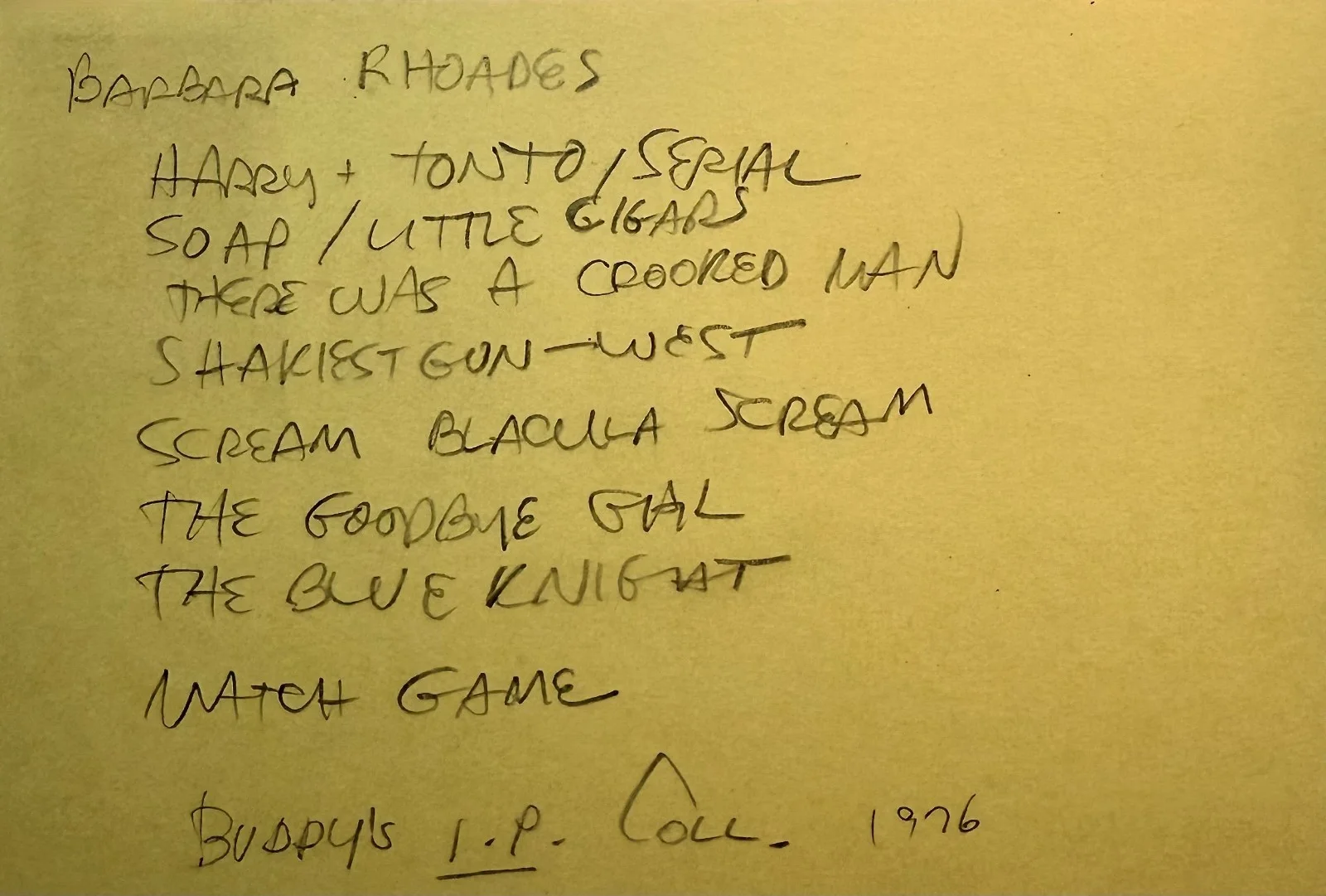 Barbara Rhoades — BARBARA RHOADES Autograph Signed 4x6 INDEX CARD The Goodbye Girl Harry and Tonto, изображение 2