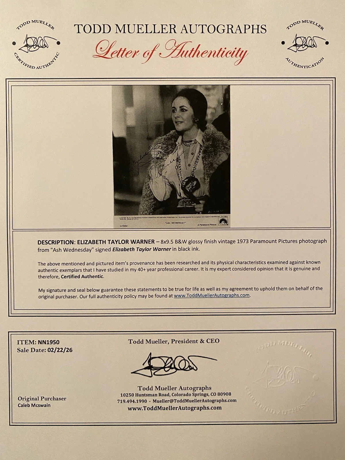 Elizabeth Taylor — Elizabeth Taylor Signed Autographed 8x10 Photo With COA Ash Wednesday RARE, изображение 4