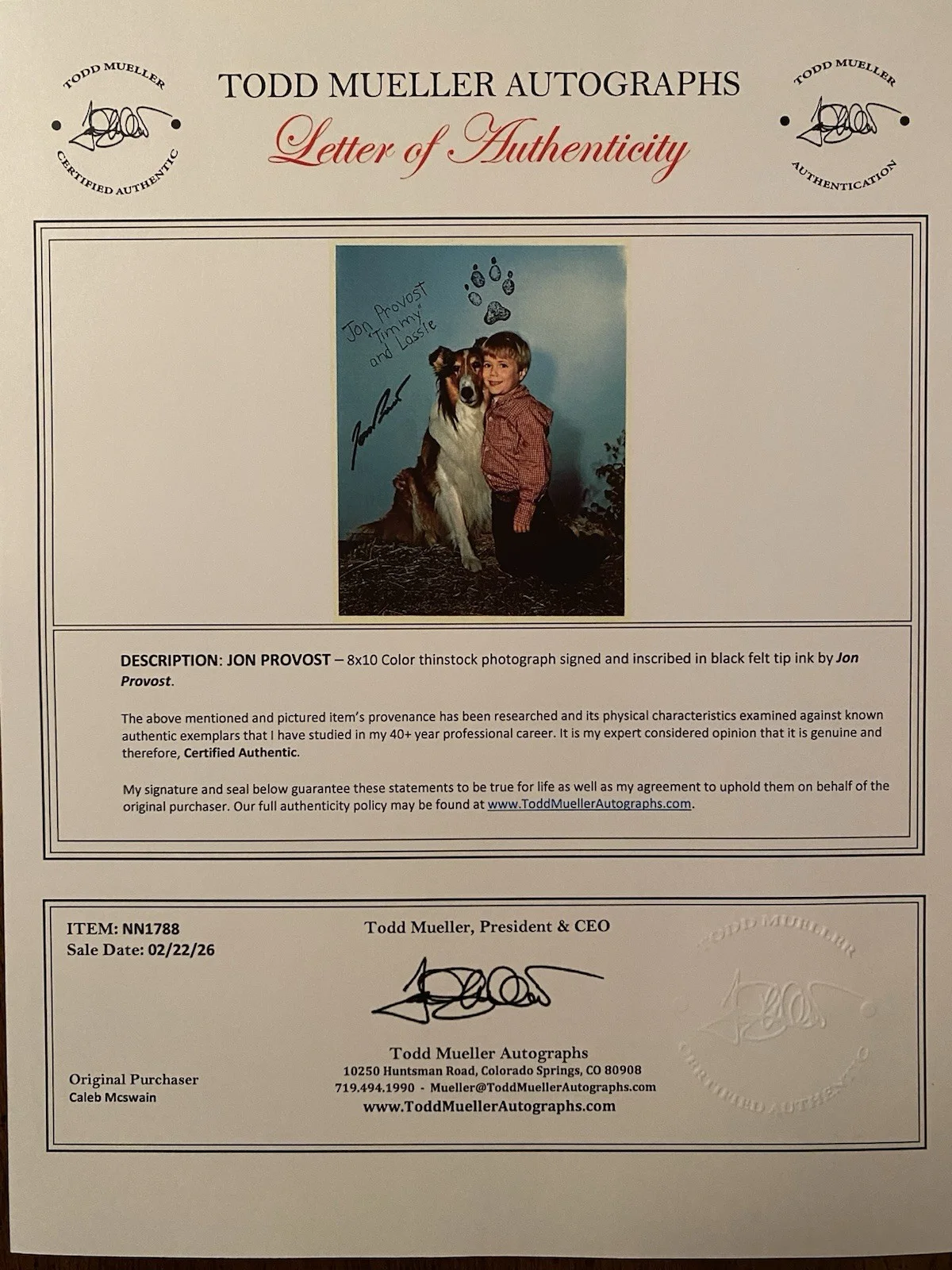 Jon Provost — Jon Provost Signed Autographed 8x10 Photo With COA Timmy Lassie, изображение 4