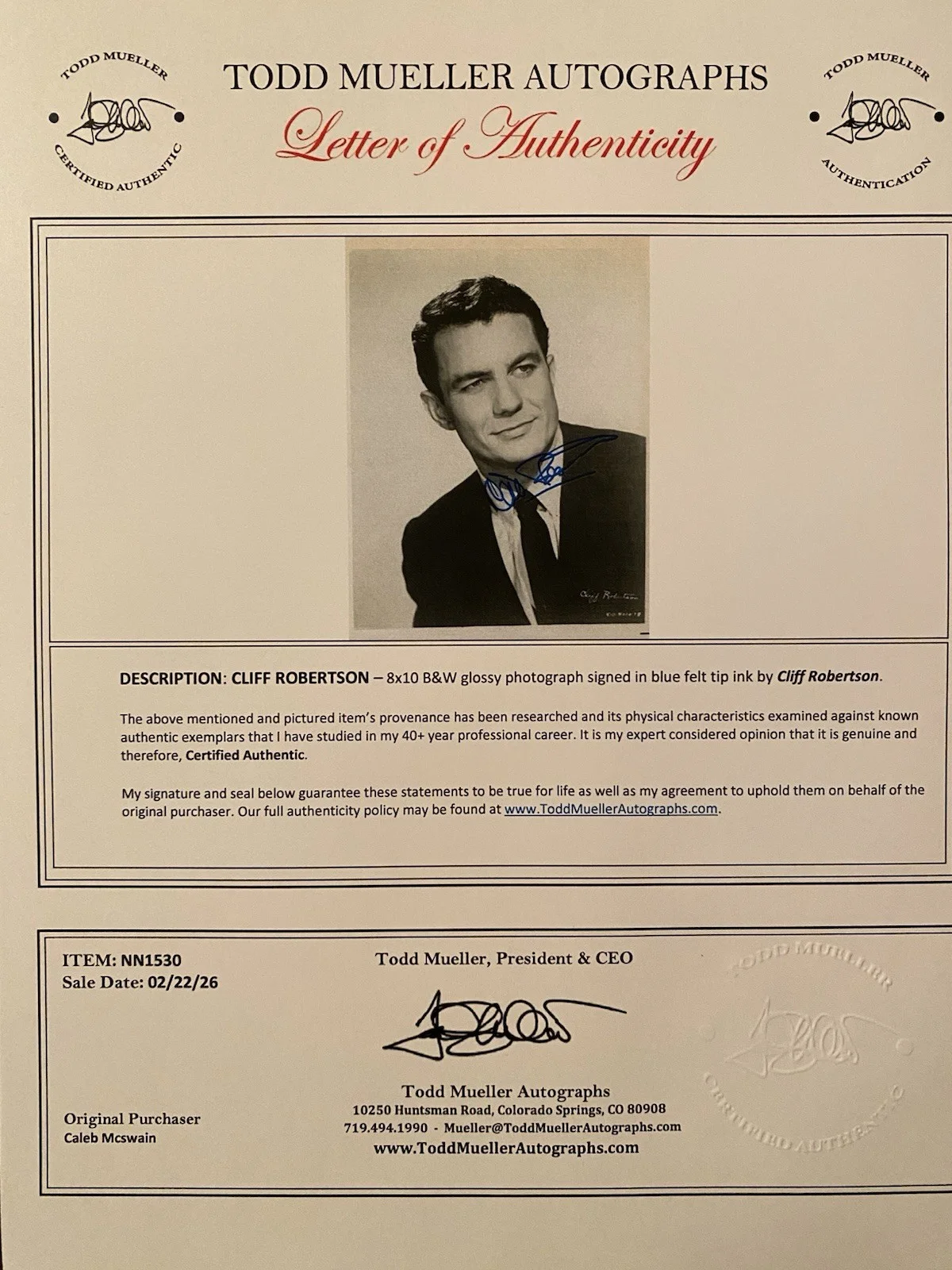 Cliff Robertson — Cliff Robertson Signed Autographed Photo With COA Batman 66 Twilight Zone Falcon, изображение 4