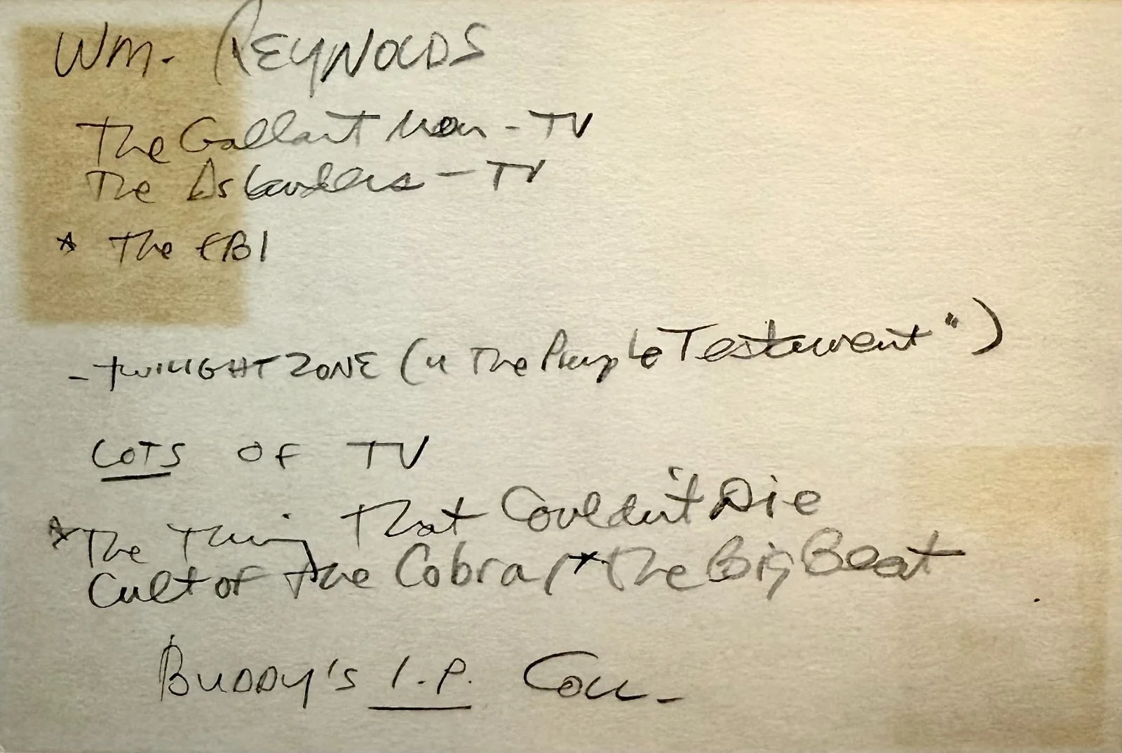 William Reynolds — WILLIAM REYNOLDS Autographed Signed 4x6 INDEX CARD The Thing That Couldn't Die, изображение 2