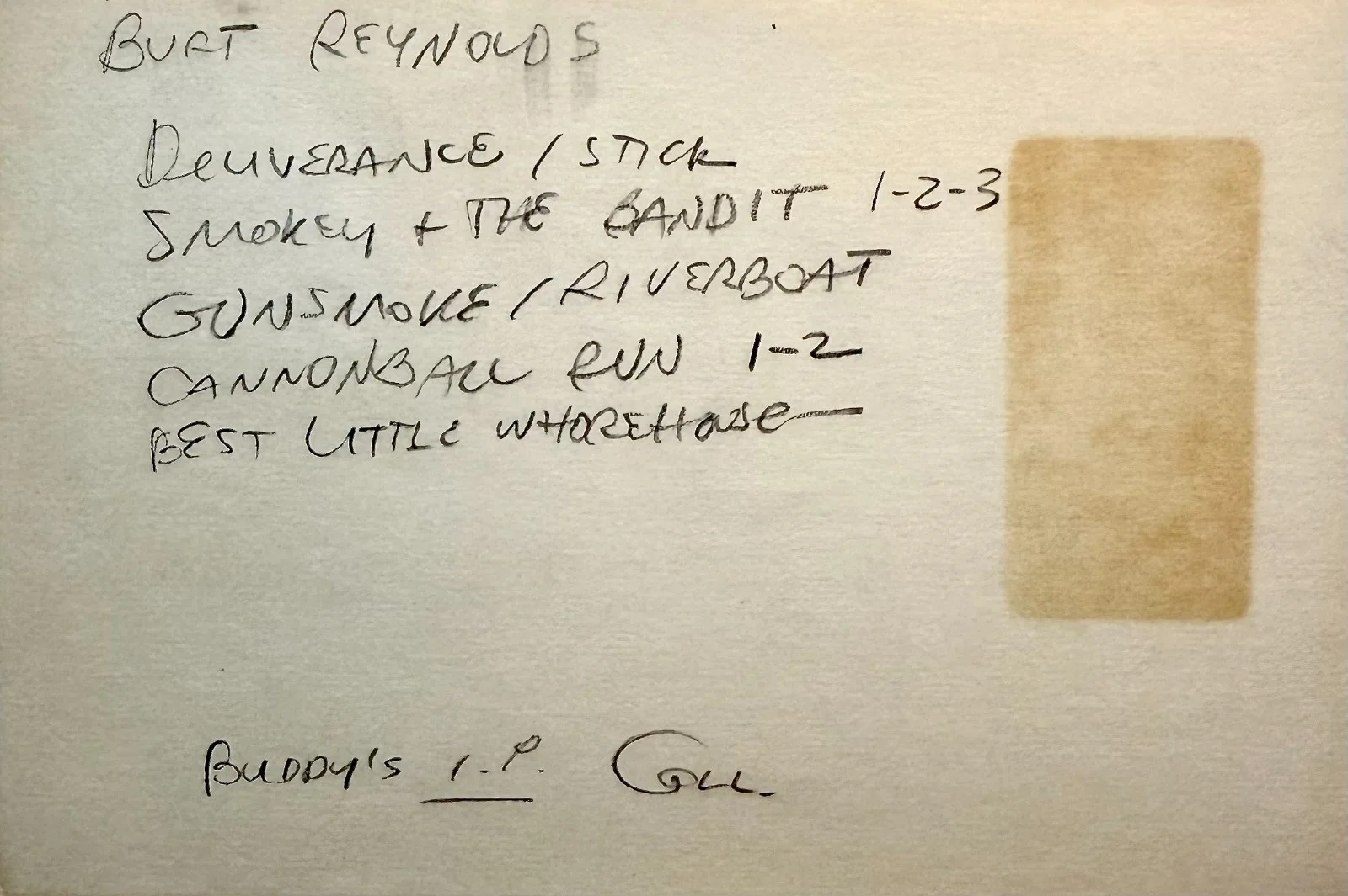Burt Reynolds — BURT REYNOLDS Autograph Signed 4x6 INDEX CARD Smokey and the Bandit DELIVERANCE, изображение 2