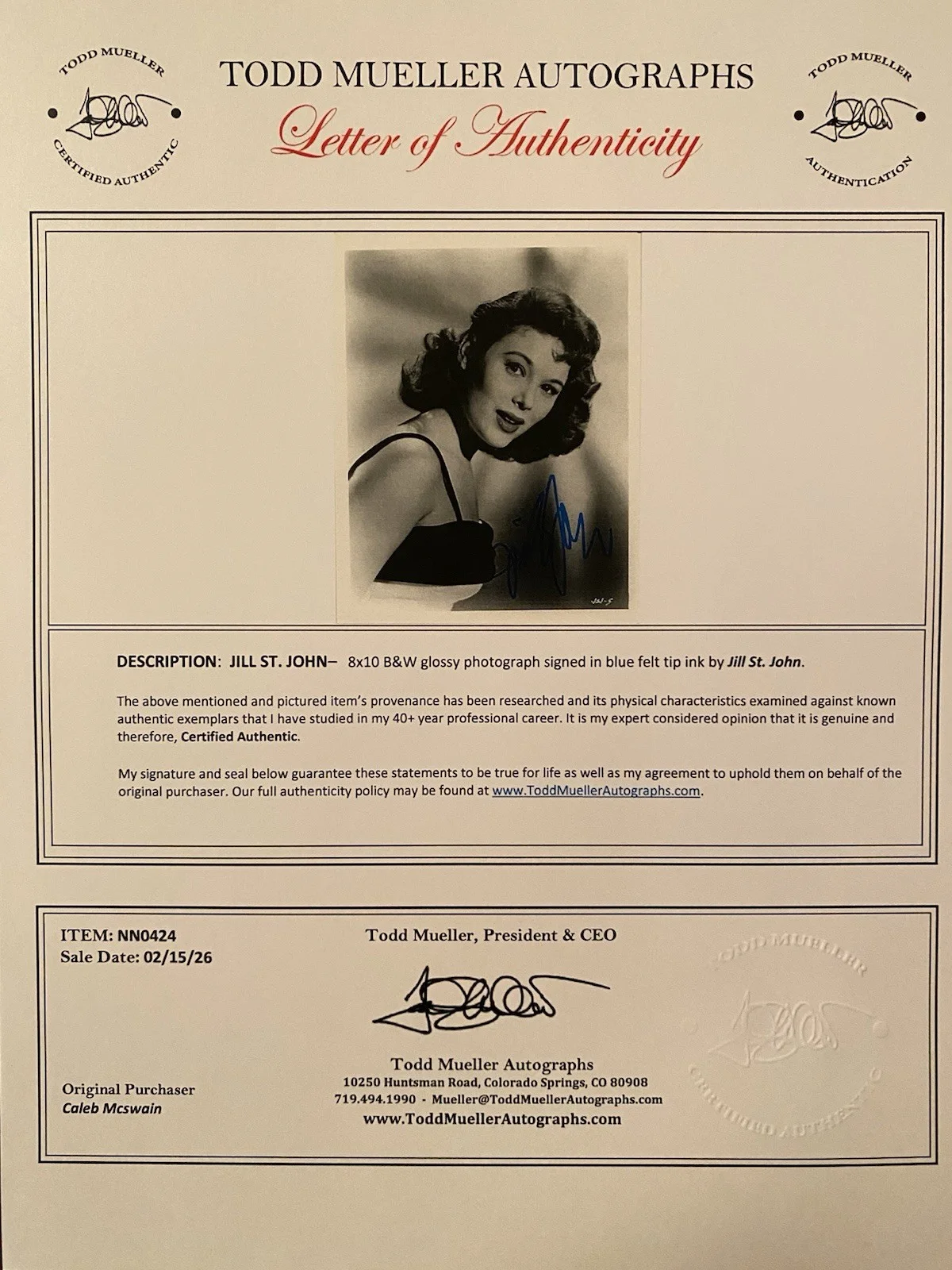 Jill St John — Jill St John Signed Autographed Photo Young With COA Remarkable Mr Pennypacker, image 4