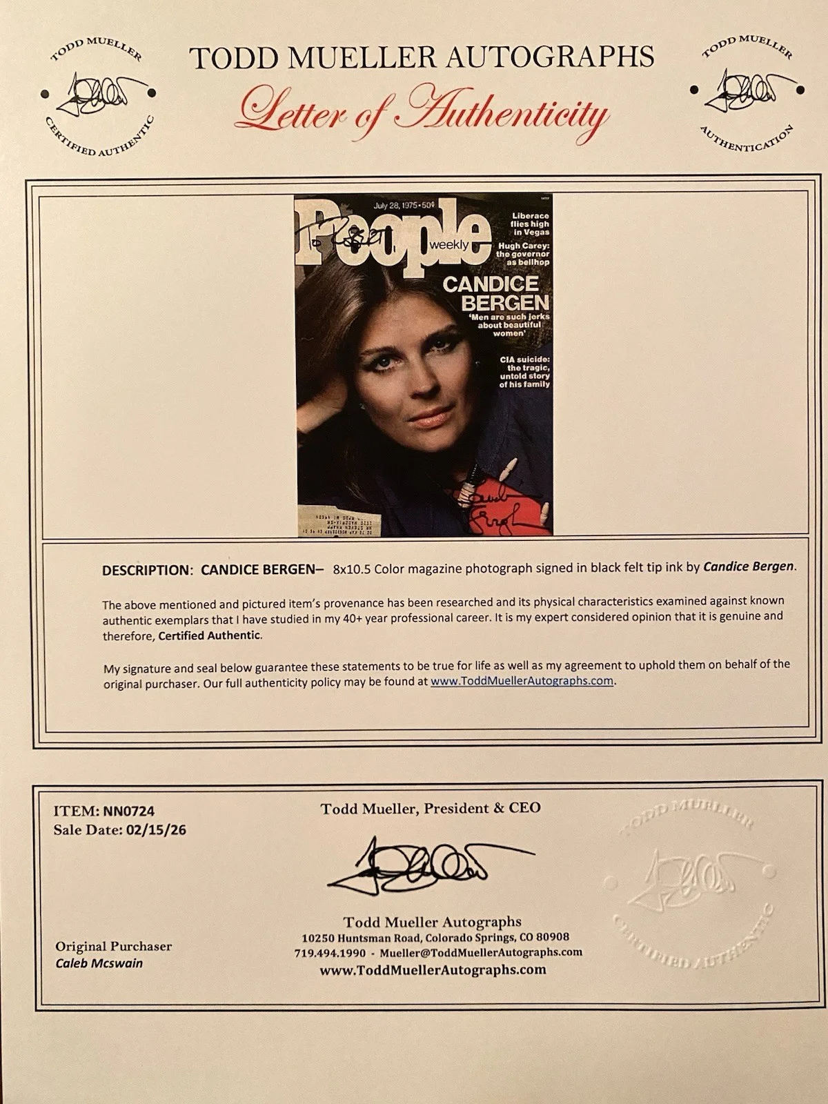 Candice Bergen — Candice Bergen Signed Autographed People Magazine With COA Starting Over Gandhi, изображение 4