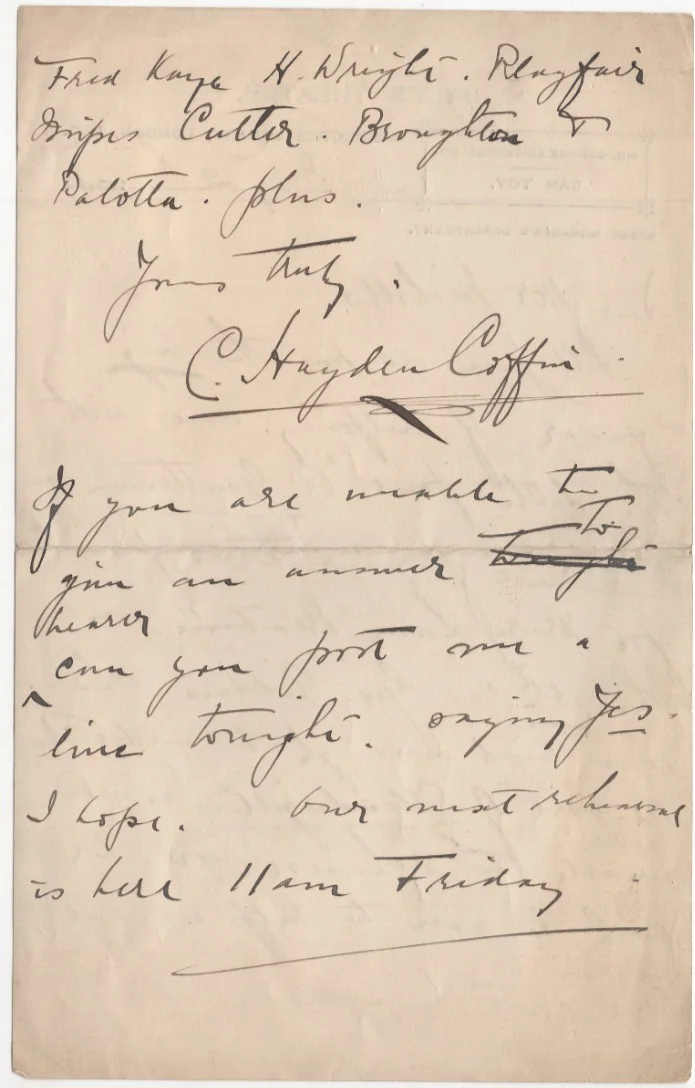 C. Hayden Coffin Signed Letter 1900 / Autographed British Theatre Actor, изображение 2