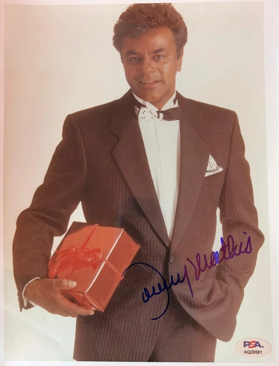 Johnny Mathis — JOHNNY MATHIS SIGNED AUTO 8X10 PHOTO CHANCES ARE JOHNNYS GREATEST HITS PSA A