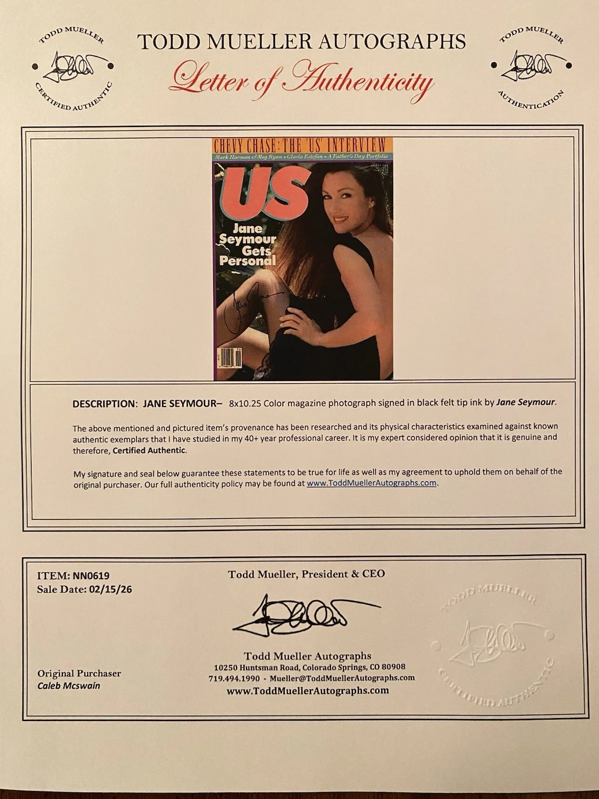 Jane Seymour — Jane Seymour Signed Autographed US Magazine Cover With COA Live And Let Die, image 4