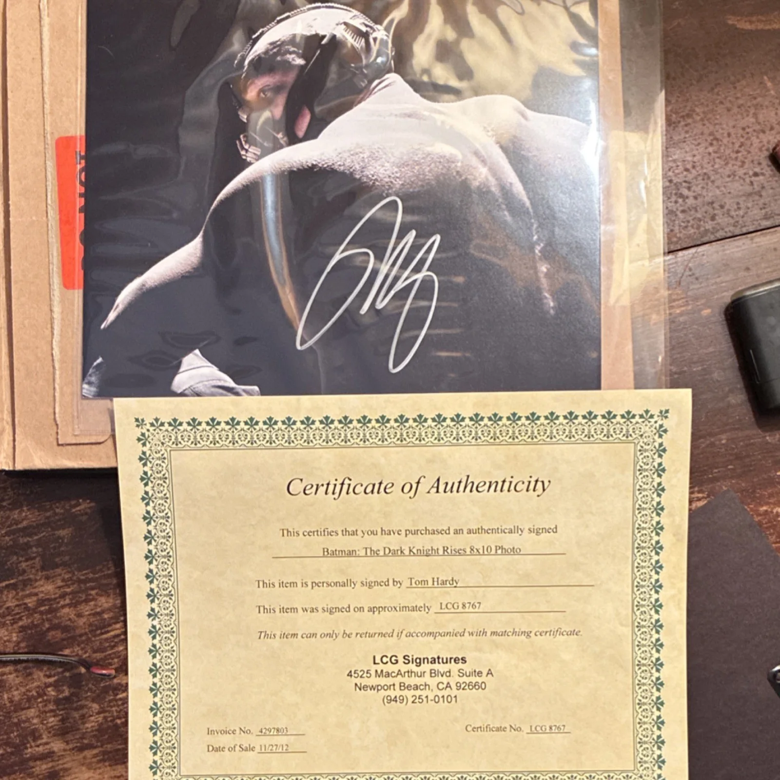 Tom Hardy — Tom Hardy Signed Batman Dark Knight Rises 8x10 Photo LCG Authenticated, image 4