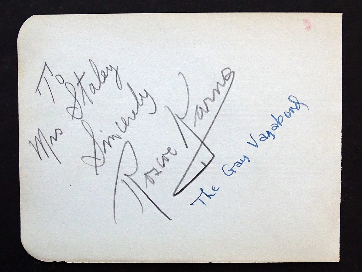 Vintage ROSCOE KARNS & GLORIA FRANKLIN Signed Autograph / THE GAY VAGABOND, изображение 2