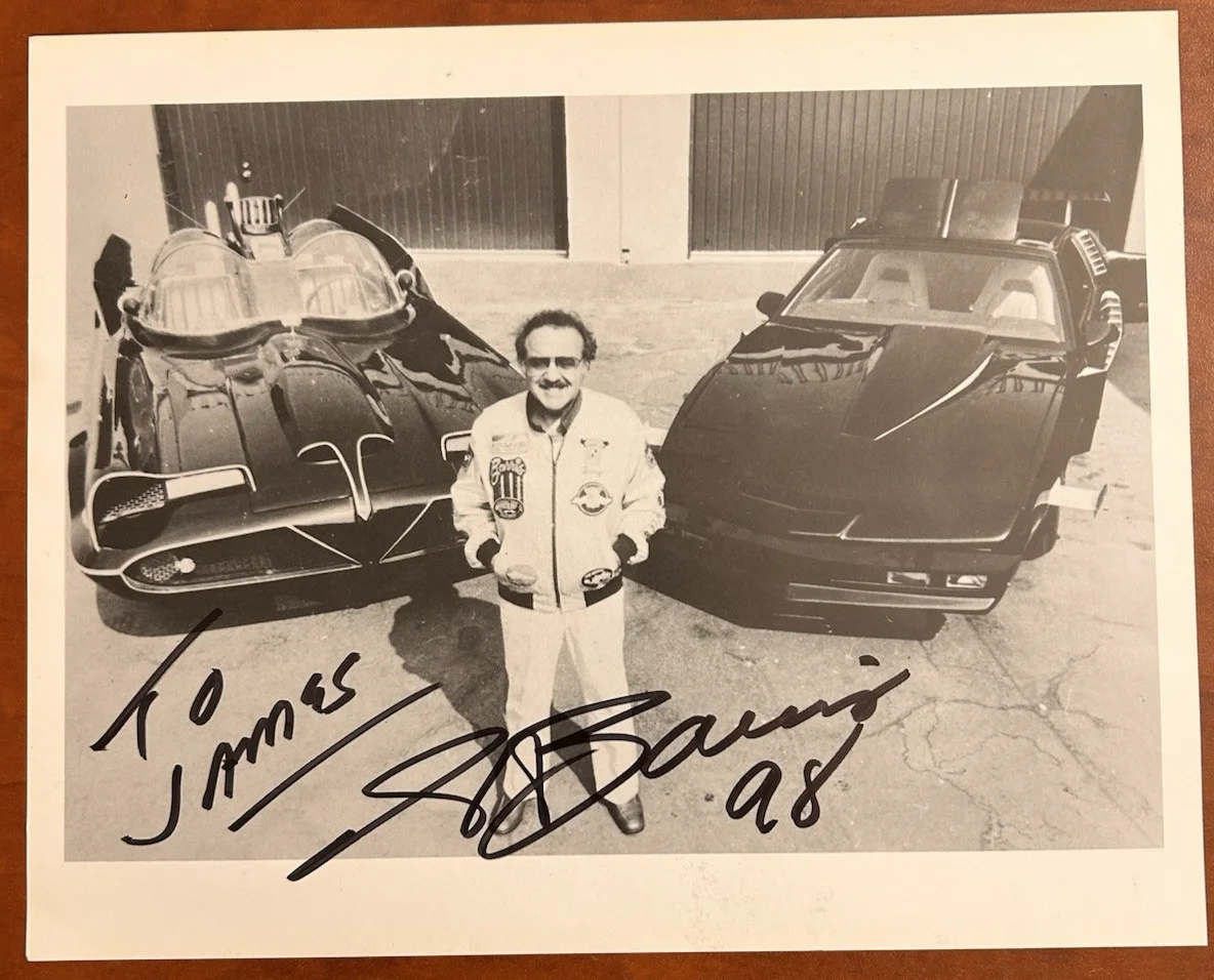 George Barris — George Barris w/Batmobiles & Knight Rider Cars Rare Signed Real Photo 1998 Frame, изображение 2