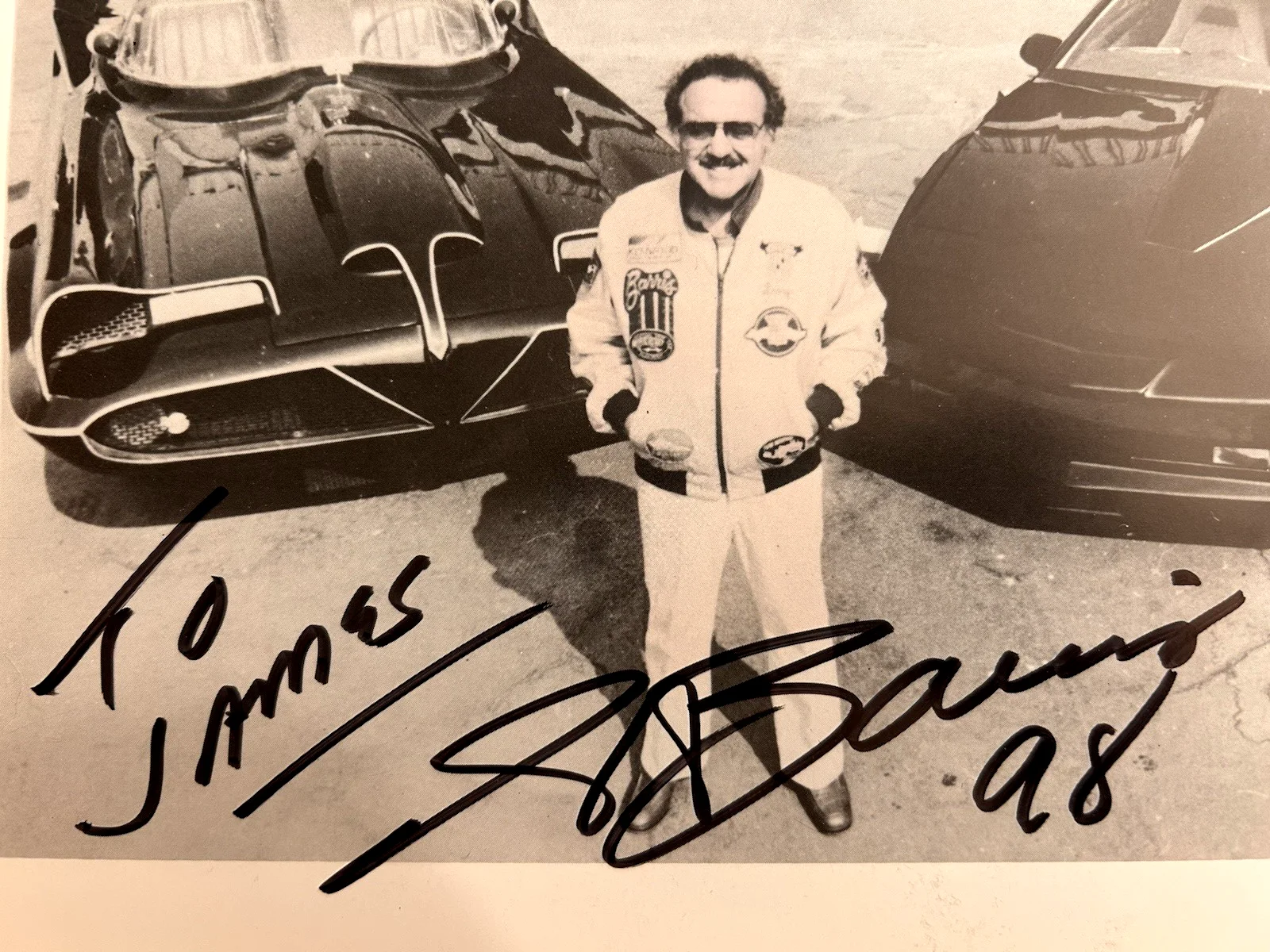 George Barris — George Barris w/Batmobiles & Knight Rider Cars Rare Signed Real Photo 1998 Frame, изображение 3