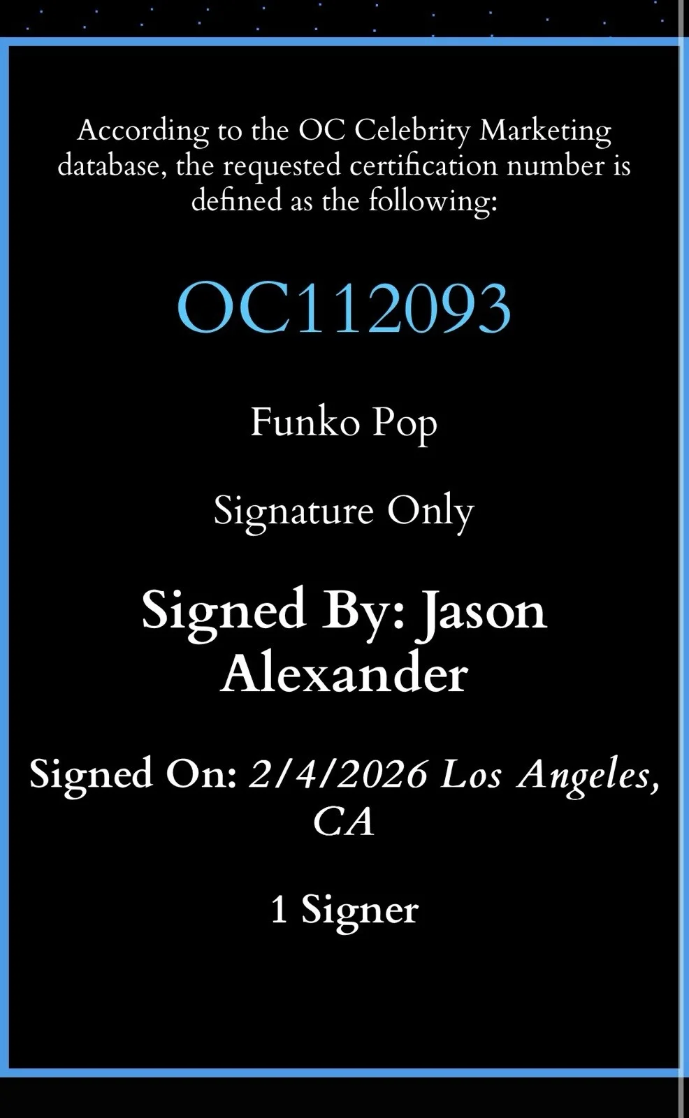 Jason Alexander — Jason Alexander Assinado "Holístico" George Funko Pop OCCM CERTIFICADO DE AUTENTICIDADE Alvo Exclusivo, изображение 5