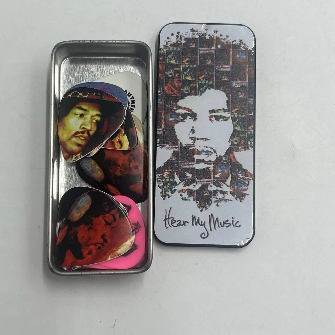 Jimi Hendrix Collectible Guitar Picks Tin Dunlop Hear My Music Set, image 4
