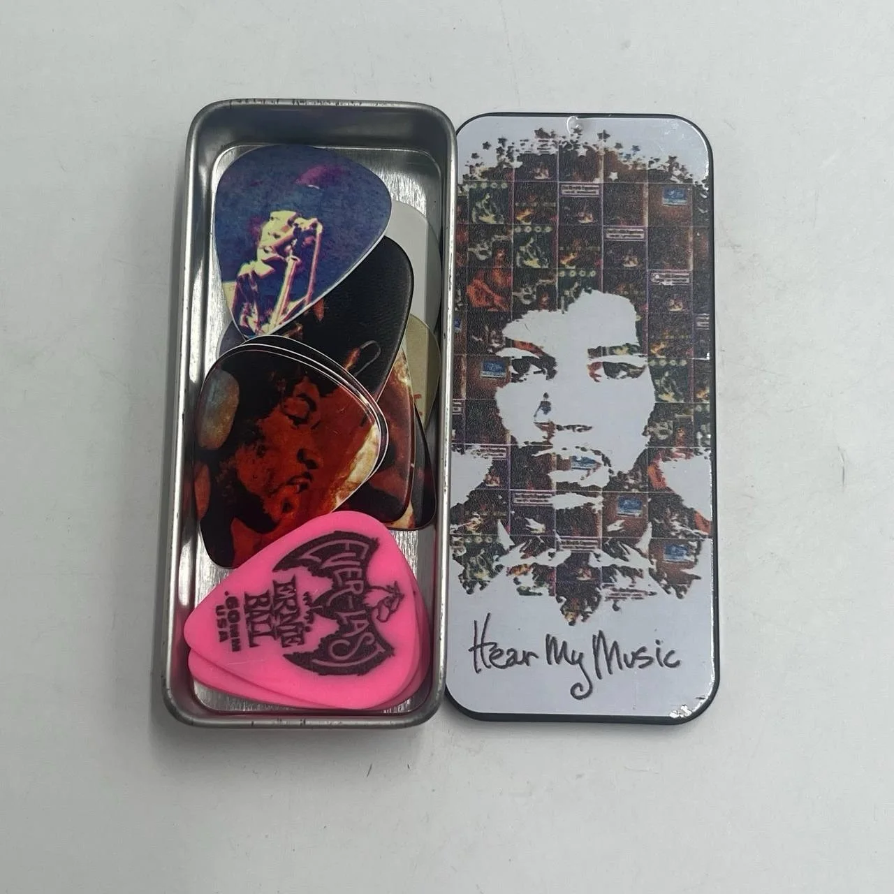 Jimi Hendrix Collectible Guitar Picks Tin Dunlop Hear My Music Set, image 5