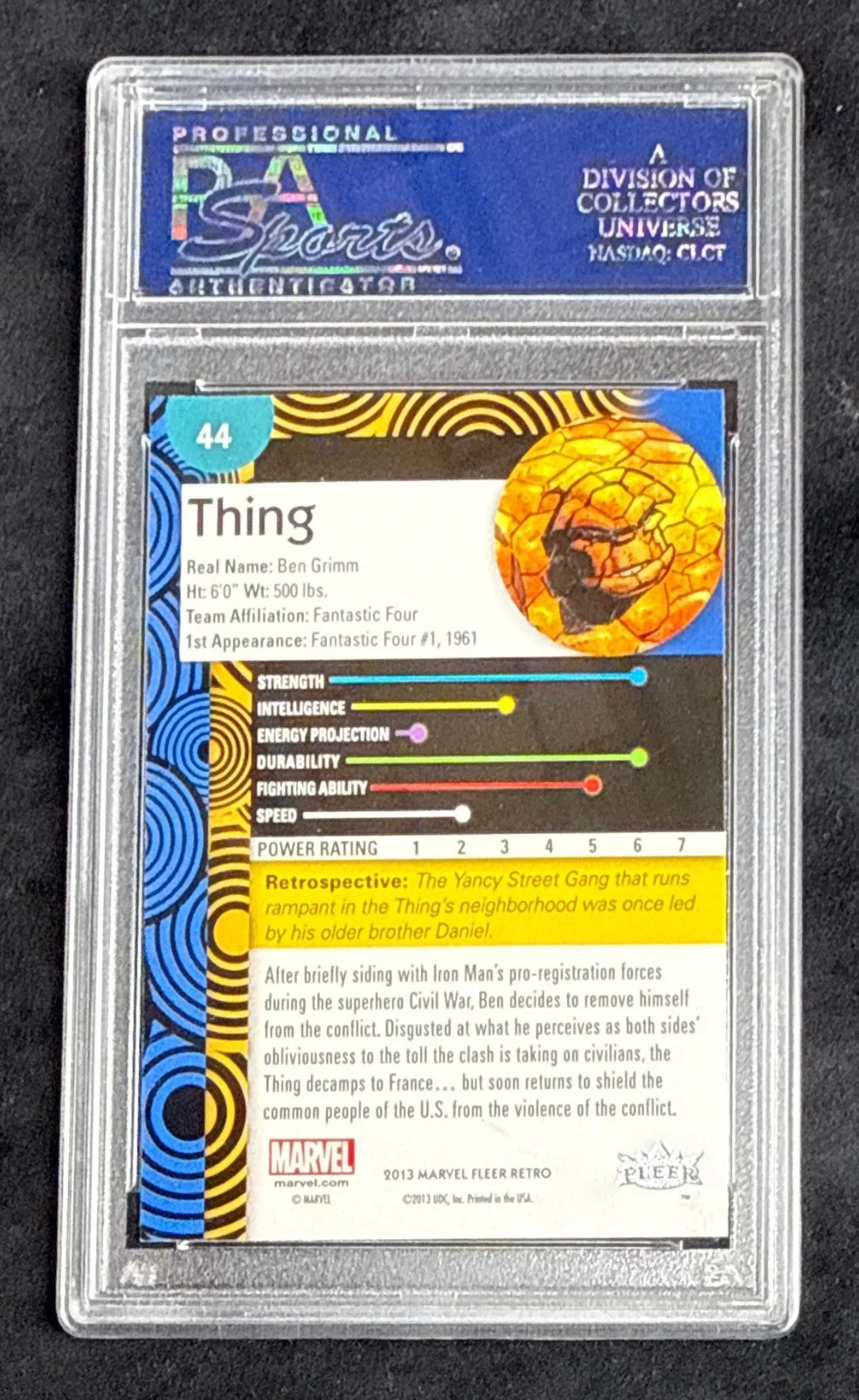Stan Lee — Stan Lee Signed 2013 Marvel Fleer Retro Thing Card #44 PSA 83583742, image 2