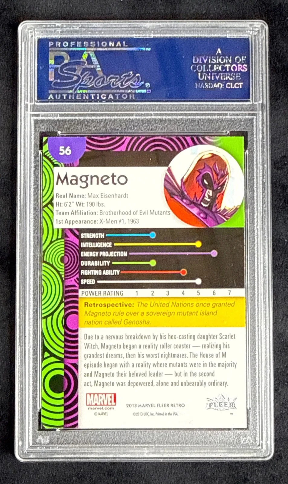 Stan Lee — Stan Lee Signed 2013 Marvel Fleer Retro Magneto Card #56 PSA 83583761, image 2