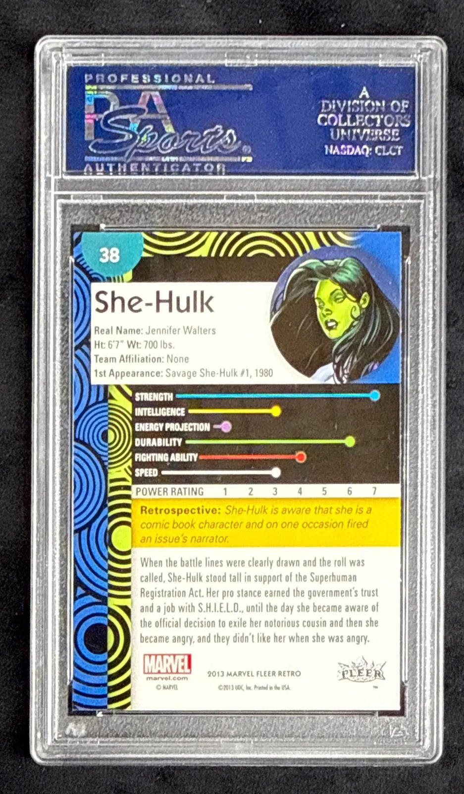 Stan Lee — Stan Lee Signed 2013 Marvel Fleer Retro She Hulk Card #38 PSA 83583731, image 2