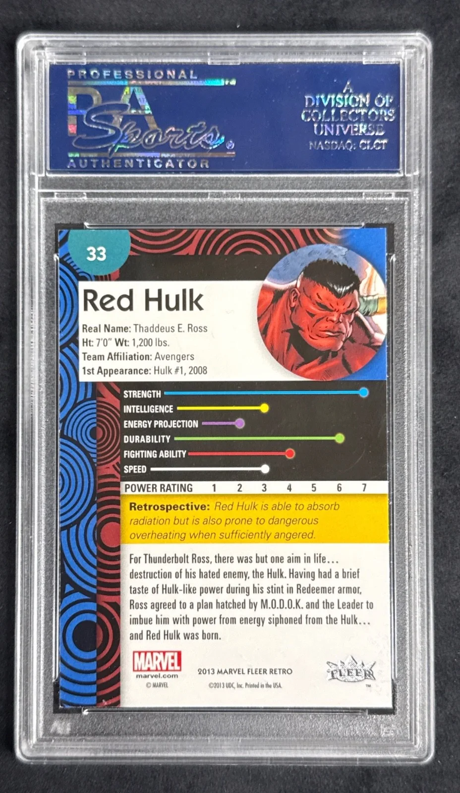 Stan Lee — Stan Lee Signed 2013 Marvel Fleer Retro Red Hulk Card #33 PSA 83583727, image 2