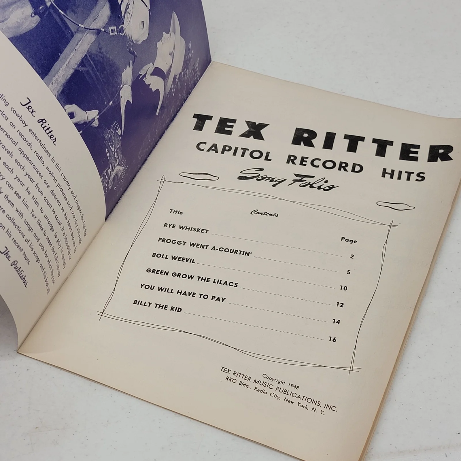 Tex Ritter Capitol Record Hits Song Folio Autographed Music Pub Inc 1948 16 pgs, изображение 4