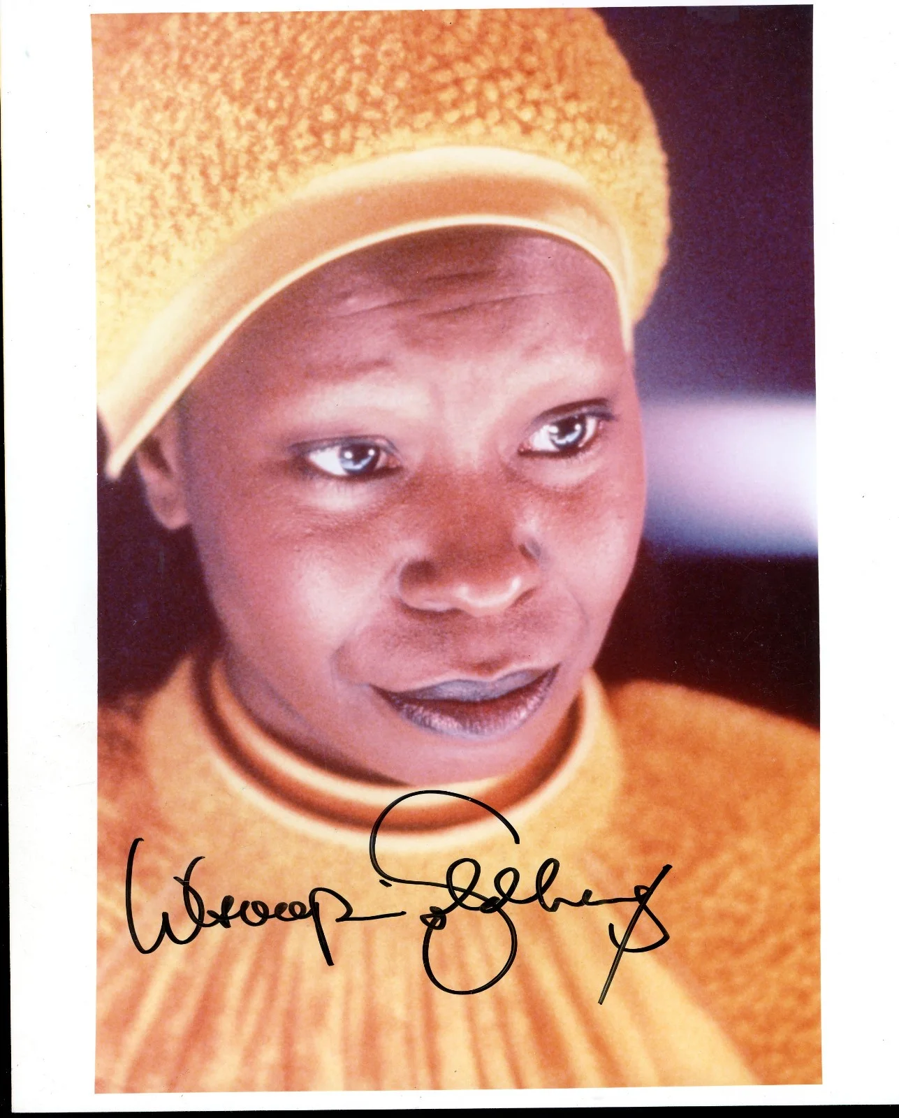 Whoopi Goldberg — Whoopi Goldberg w yellow hat 8 x 10" Autographed Photograph
