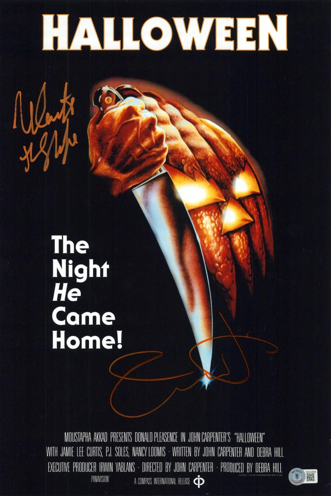 Nick Castle & Jamie Lee Curtis — NICK CASTLE JAMIE LEE CURTIS SIGNED AUTOGRAPH 12X18 PHOTO HALLOWEEN BECKETT BAS