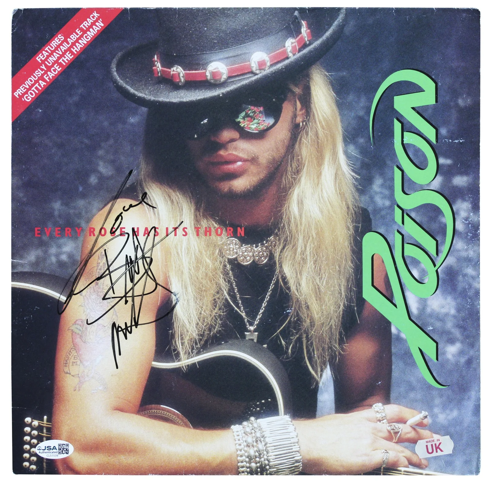 Bret Michaels, C.C. DeVille, Bobby Dall, Rikki Rocket — Poison (4) Michaels, DeVille, Dall & Rocket Signed Album w/ Vinyl JSA #CL51539, изображение 2