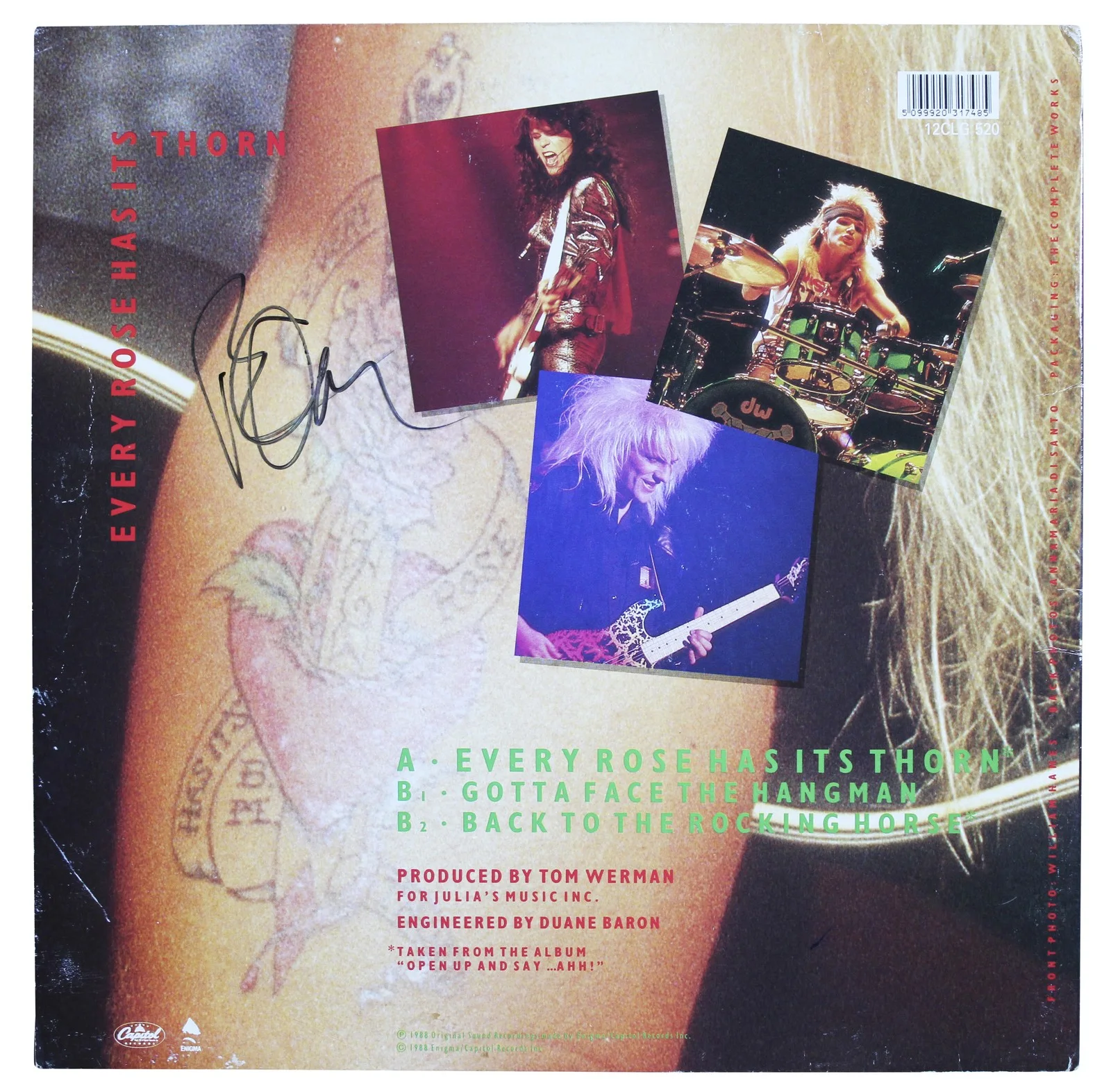 Bret Michaels, C.C. DeVille, Bobby Dall, Rikki Rocket — Poison (4) Michaels, DeVille, Dall & Rocket Signed Album w/ Vinyl JSA #CL51539, изображение 4