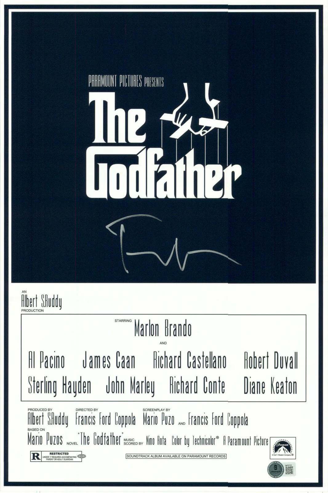 FRANCIS FORD COPPOLA — FRANCIS FORD COPPOLA SIGNED AUTO THE GODFATHER 12X18 PHOTO POSTER BAS BECKETT