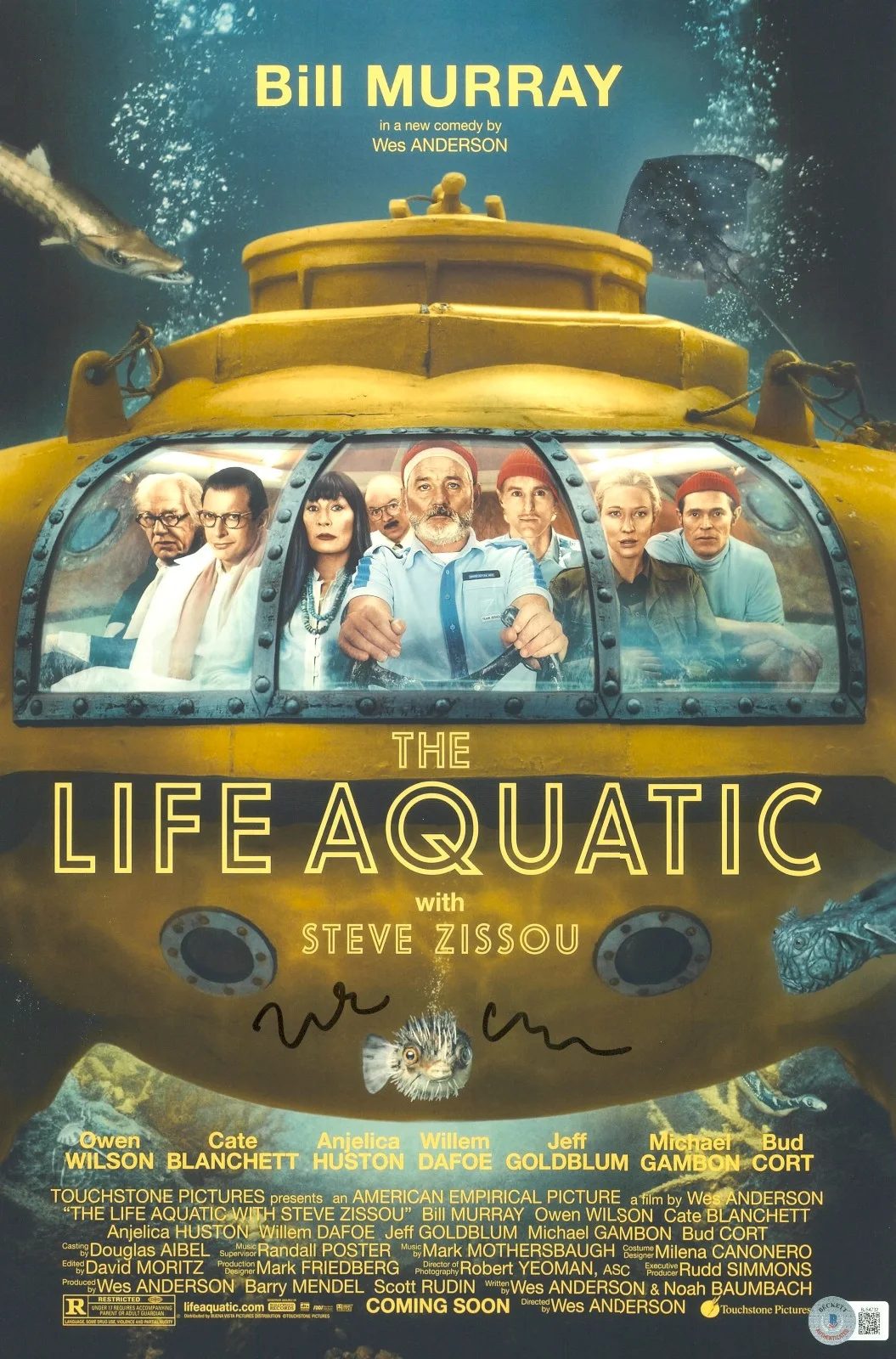 Wes Anderson — Wes Anderson Signed Autograph The Life Aquatic 12X18 Photo Beckett BAS