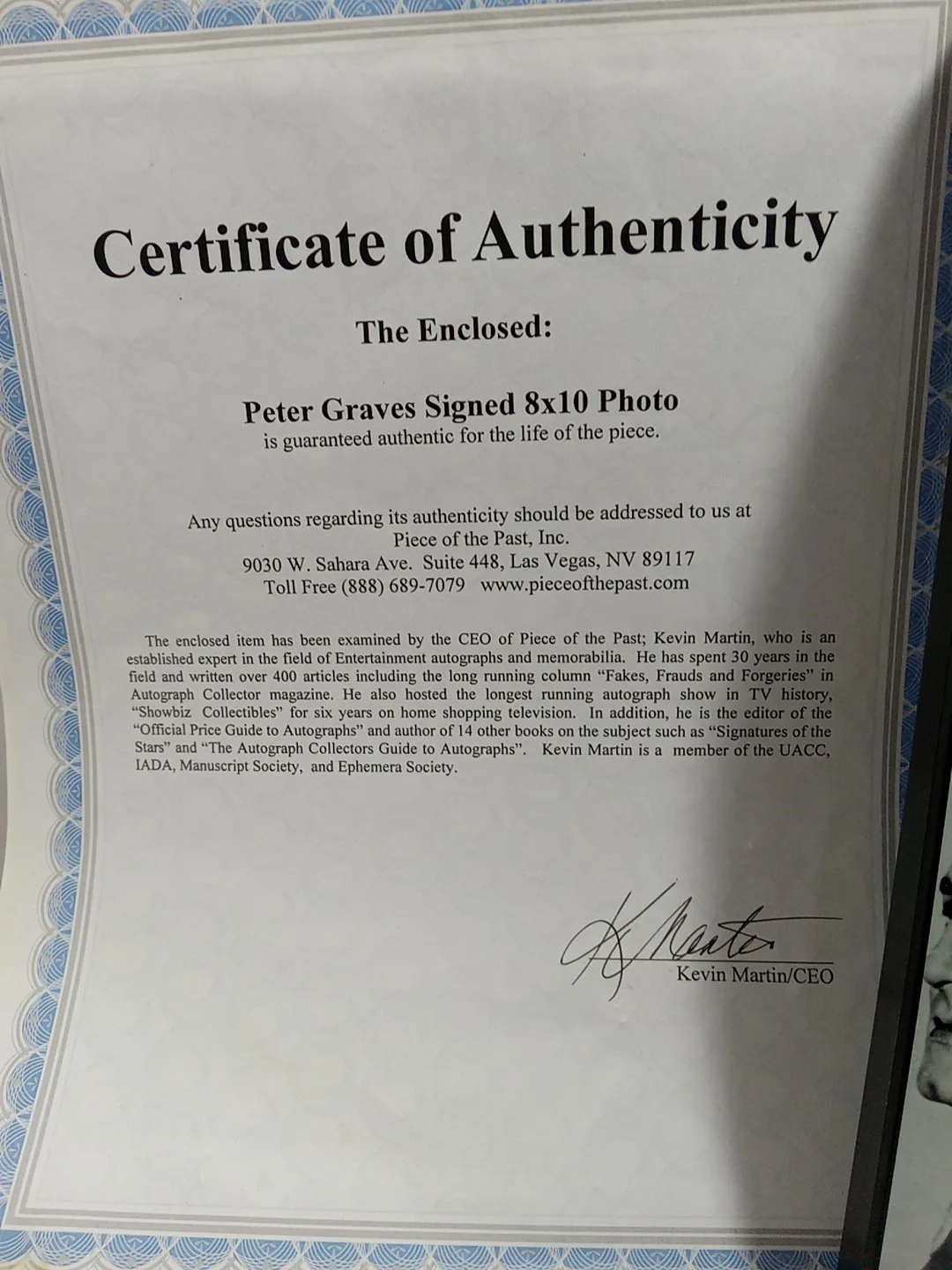 Peter Graves — Peter Graves photo with certificate of authenticity In a frame With signature., изображение 5