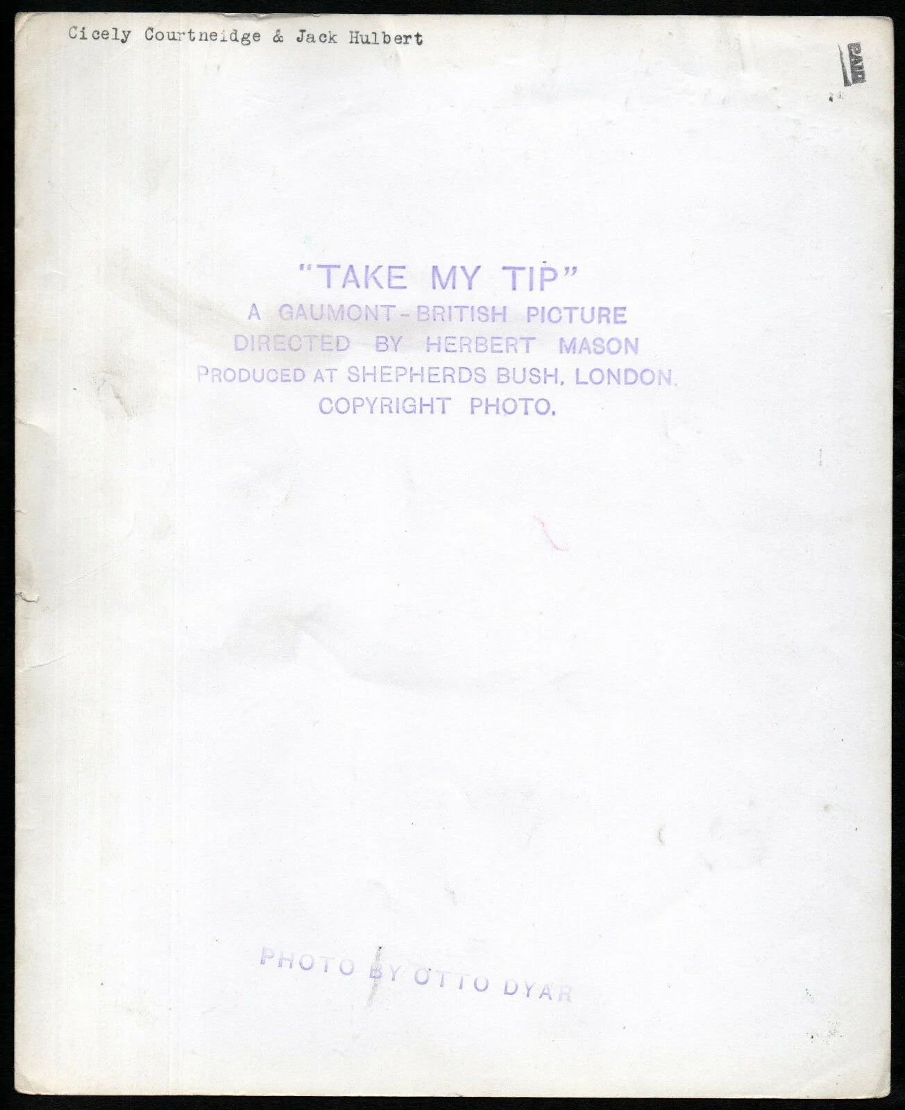 TAKE MY TIP 1937 JACK HULBERT CICELY COURTNEIDGE Otto Dyar 10x8 PORTRAIT, изображение 2
