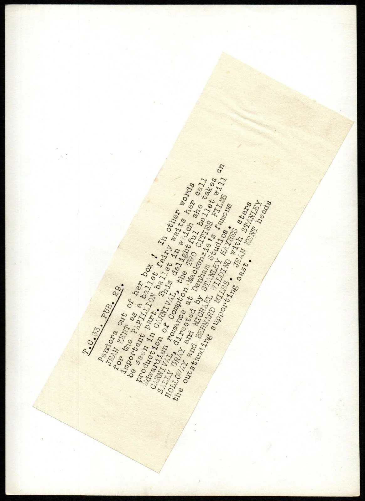 CARNIVAL 1946 JEAN KENT Ballet Papillon Compton Mackenzie PORTRAIT #PUB29, image 2