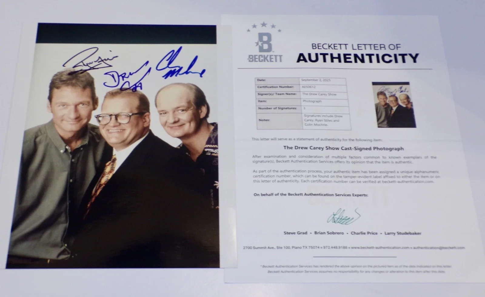 Drew Carey, Colin Mochrie, Ryan Stiles — Whose Line Is It Anyway DREW CAREY RYAN STILES COLIN MOCHRIE Signed 8x10 BAS COA