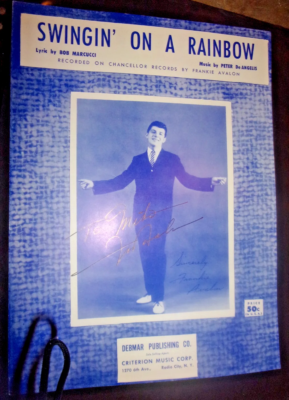 Frankie Avalon actor singer Grease signed sheet music Swingin on a Rainbow, image 2