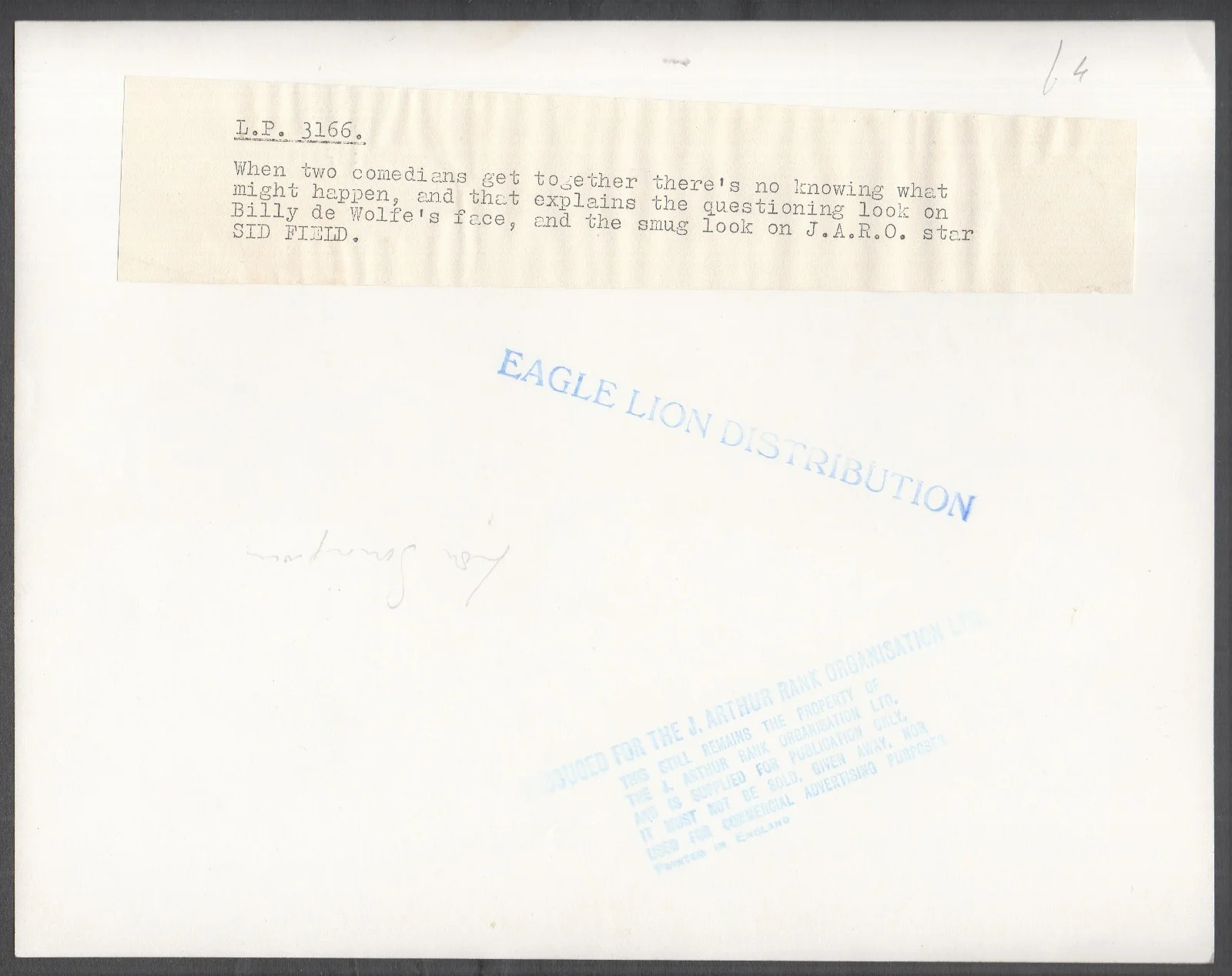 SID FIELD & BILLY DE WOLFE 1940s Comedians ORIGINAL STILL, image 2