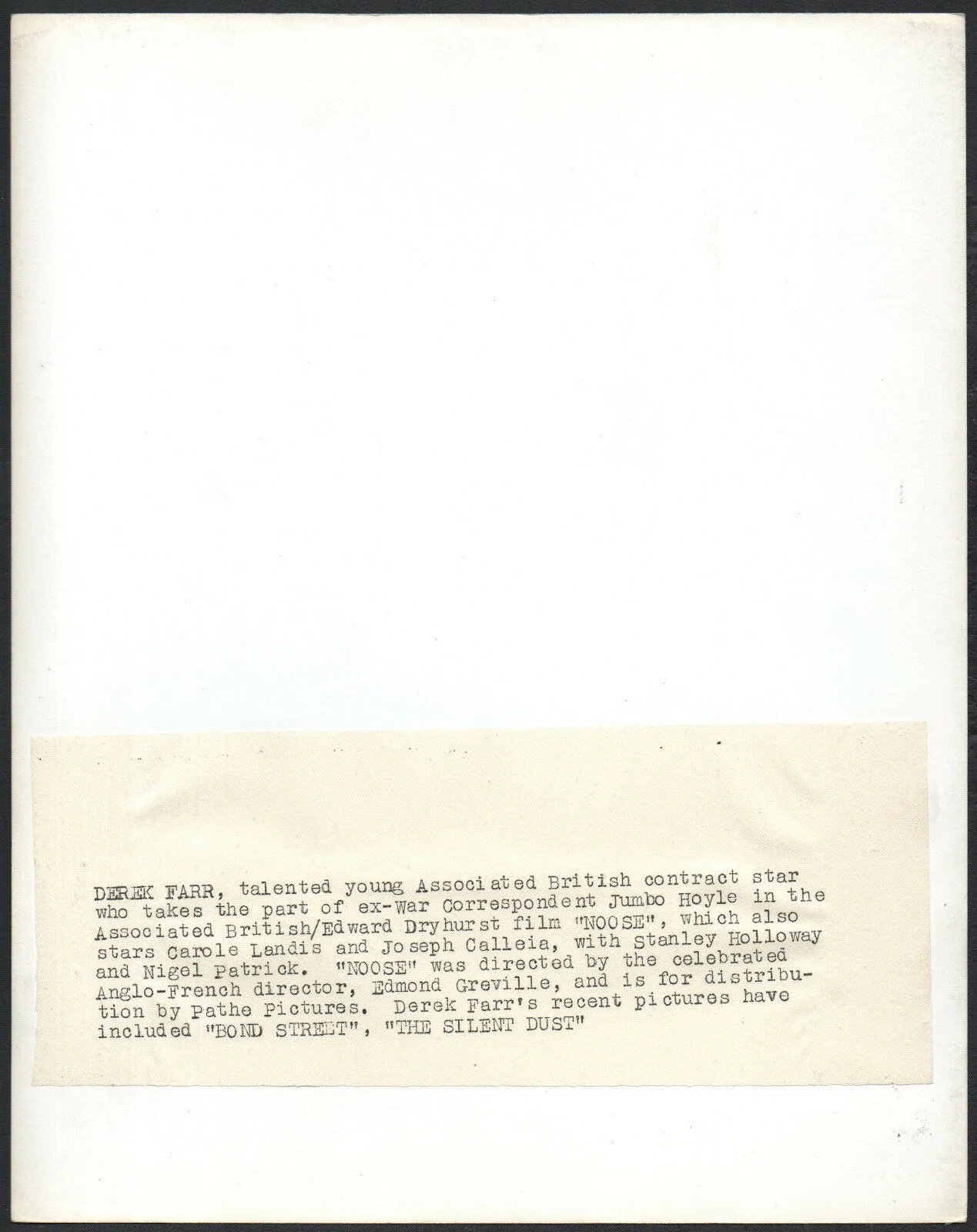 NOOSE 1948 DEREK FARR Walter Bird Edmond T. Greville 10x8 PORTRAIT, image 2