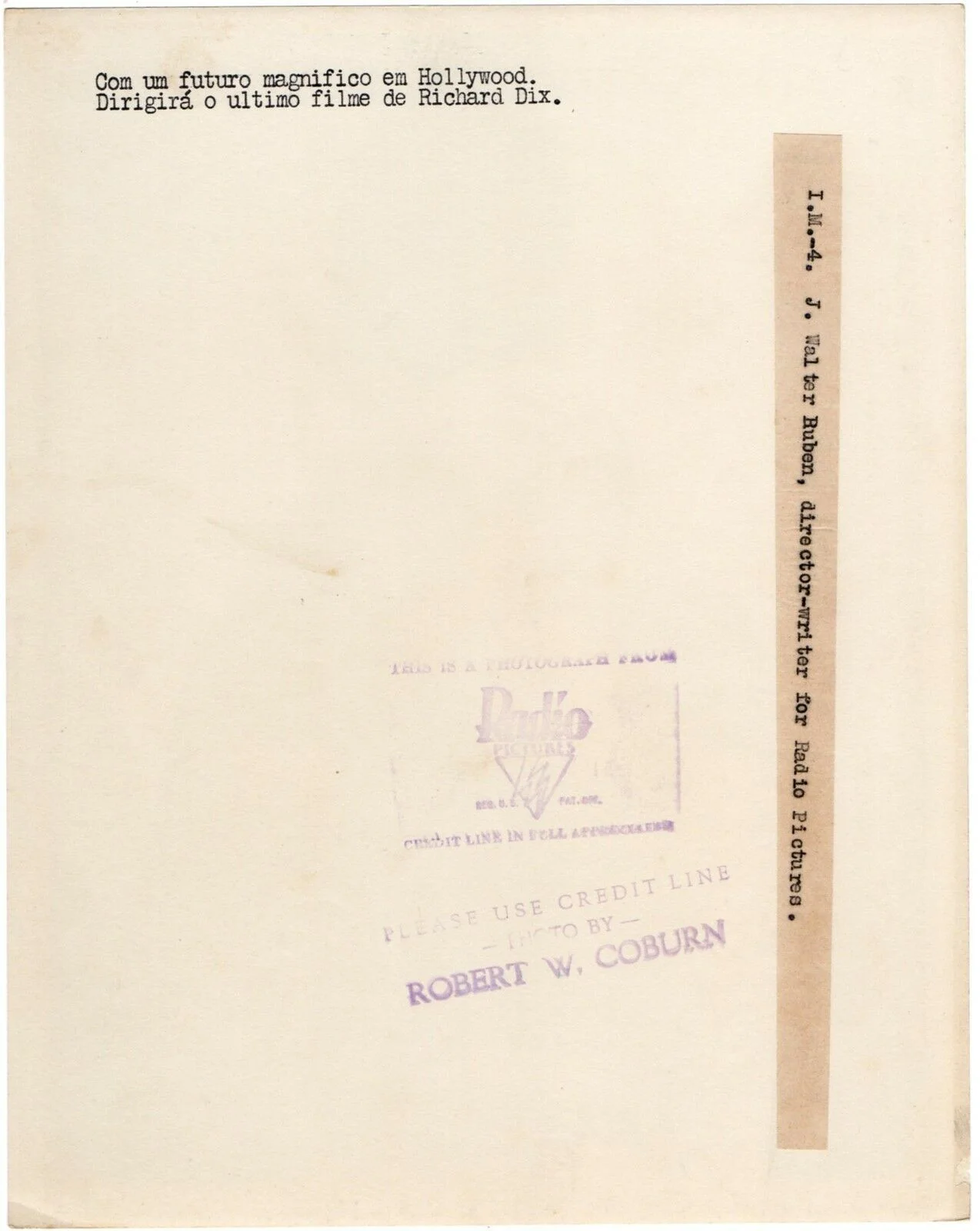 J. WALTER RUBEN 1931 Robert W. Coburn RKO 10x8 PORTRAIT, изображение 2