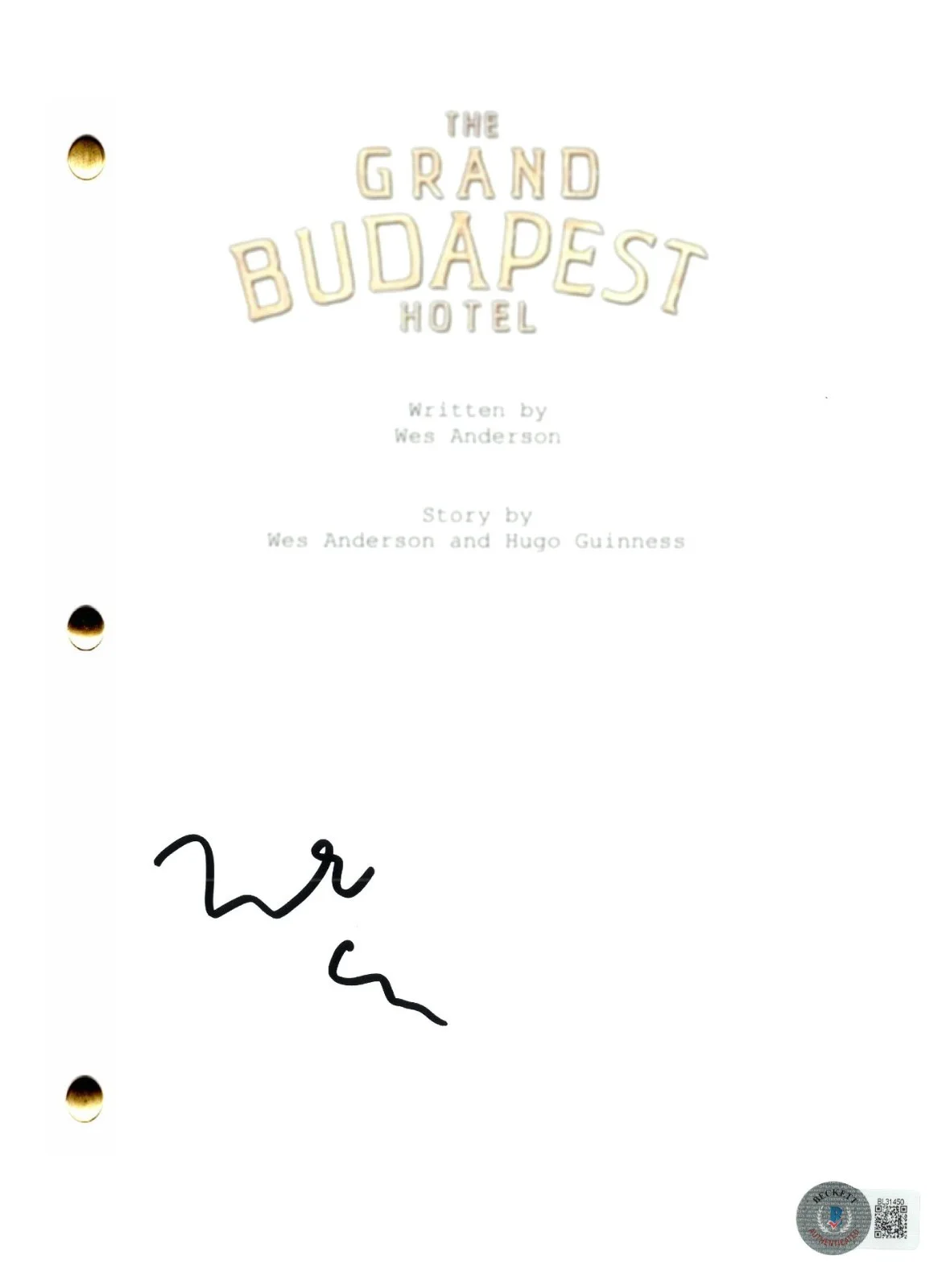 WES ANDERSON — WES ANDERSON SIGNED AUTOGRAPH THE GRAND BUDAPEST HOTEL FULL SCRIPT BECKETT BAS