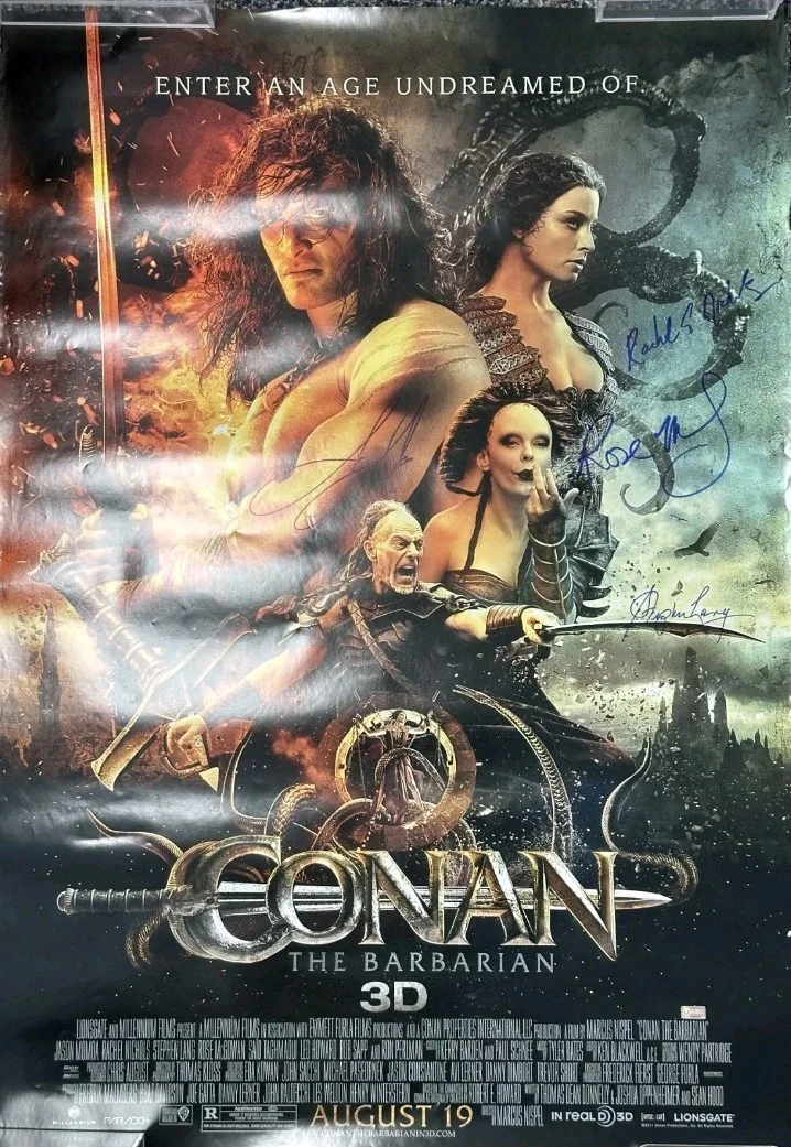 Jason Momoa, Rachel Nichols, Rose McGowan, Stephen Lang — 💥Jason Momoa and Cast Autographed Conan the Barbarian 27x40 Movie Poster