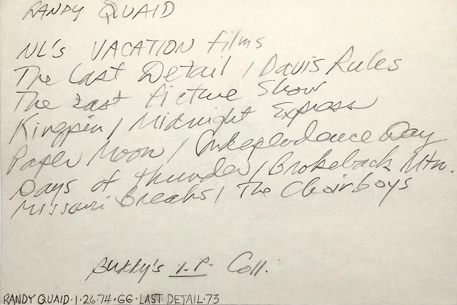 Randy Quaid — RANDY QUAID Signed Autograph 4x6 INDEX CARD National Lampoon's Vacation KINGPIN, image 2