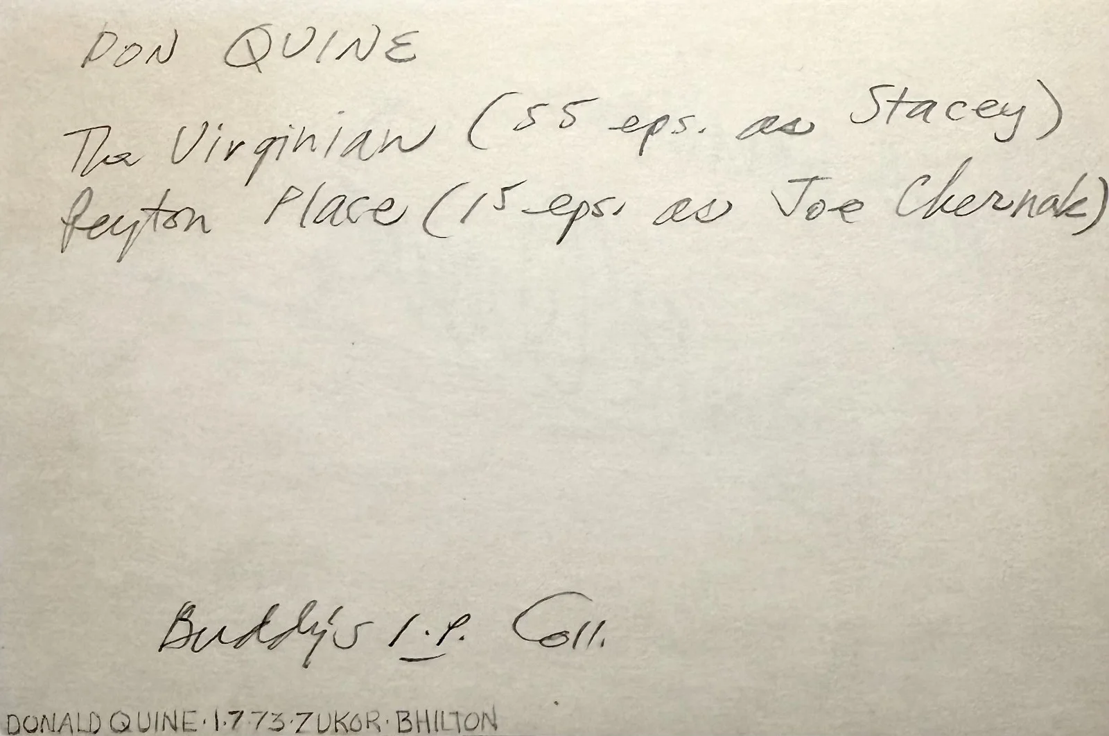 Don Quine — DON QUINE Signed Autograph 4x6 INDEX CARD The F.B.I. The Virginian PEYTON PLACE, изображение 4