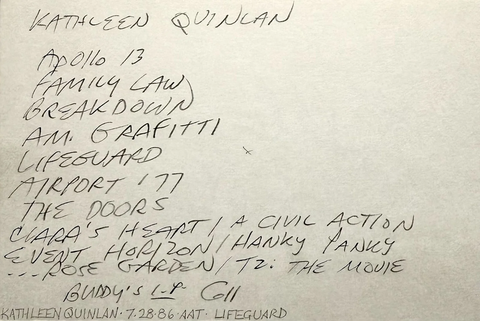 Kathleen Quinlan — KATHLEEN QUINLAN Signed Autographed 4" x 6" INDEX CARD Family Law Apollo 13 BLUE, изображение 4